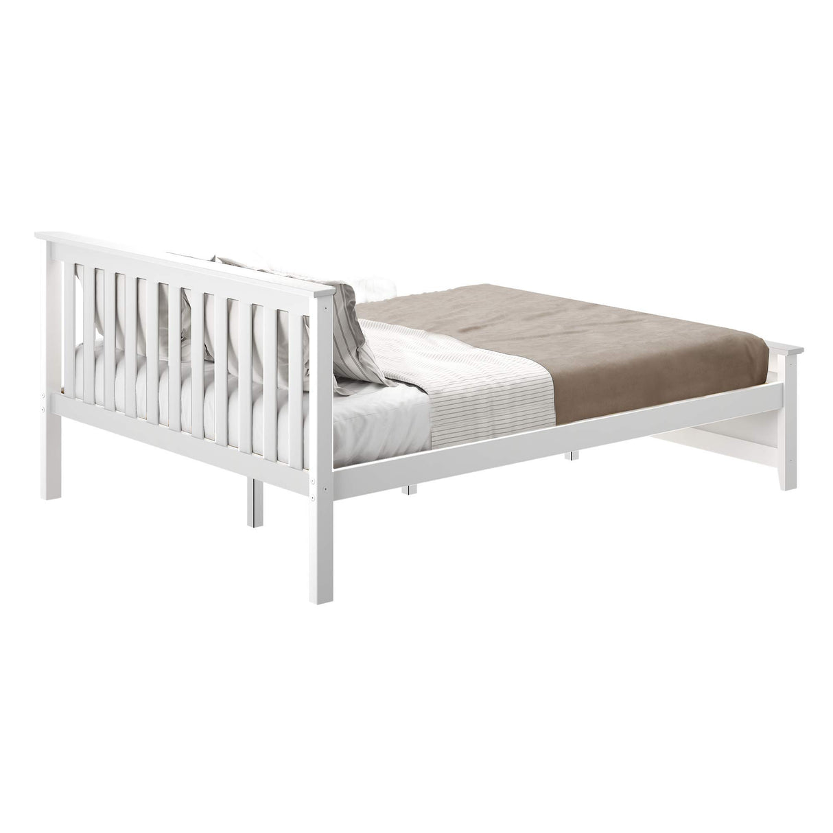 Max & Lily Queen Bed Frame with Slatted Headboard, Solid Wood Platform Bed for Kids, No Box Spring Needed, Easy Assembly, White Max & Lily