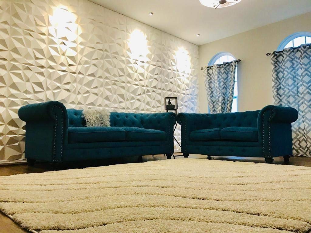 Art3d Textures 3D Wall Panels White Diamond Design Pack of 12 Tiles 32 Sq Ft (PVC) Art3d