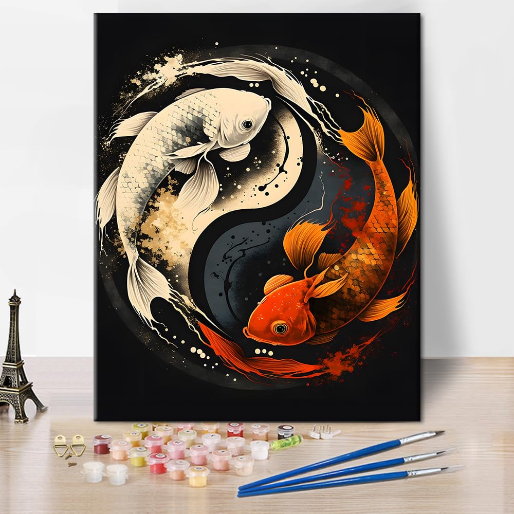 TUMOVO Paint by Numbers for Adults Beginner, Yin Yang Symbol with Koi Fish Paint by Numbers Kid Paint by Number Kits DIY Acrylic Painting Kits Paint by Numbers for Kids Beginner, 16 x20 Inch TUMOVO