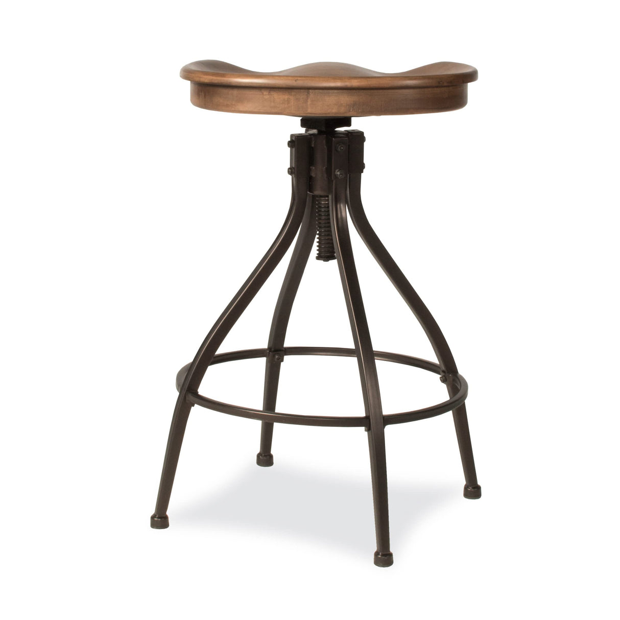 Hillsdale Worland Backless Metal Adjustable Height Stool with Wood Saddle Seat, Brown Hillsdale