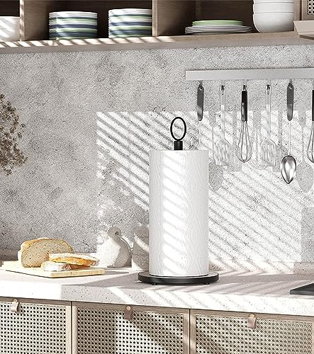 OROPY Paper Towel Holder Countertop with Heavy Duty Wood Base, Farmhouse Paper Towel Roll Stand for Kitchen Counter fits Standard and Jumbo Size Paper Towels (Brown) OROPY