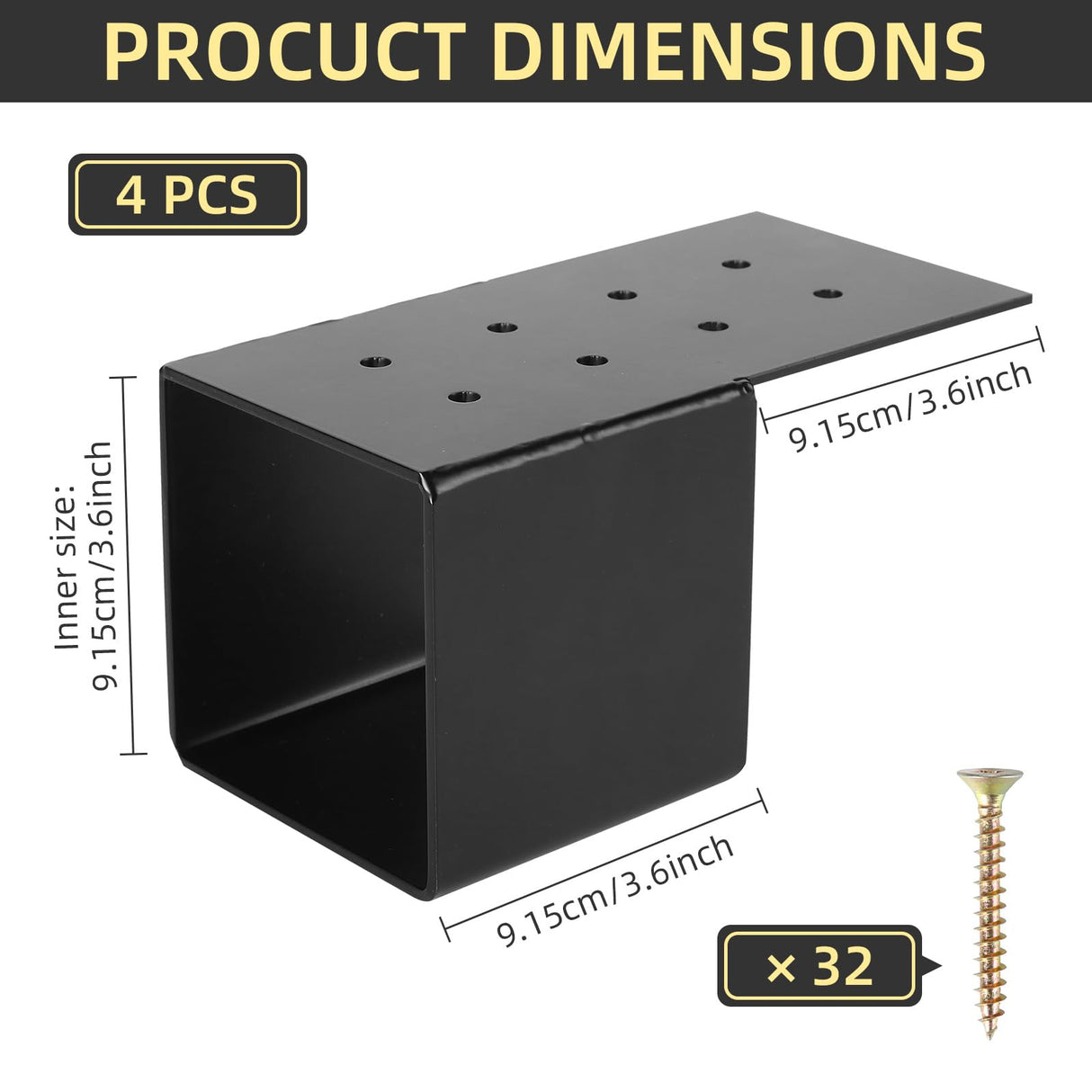 Pehciroe 4Pcs Pergola Brackets Post Top Rafter Brackets Deck Railing Brackets Connectors Pergola Wall Mount Bracket Kit for 4”x4” Wood Posts with Screws Pehciroe