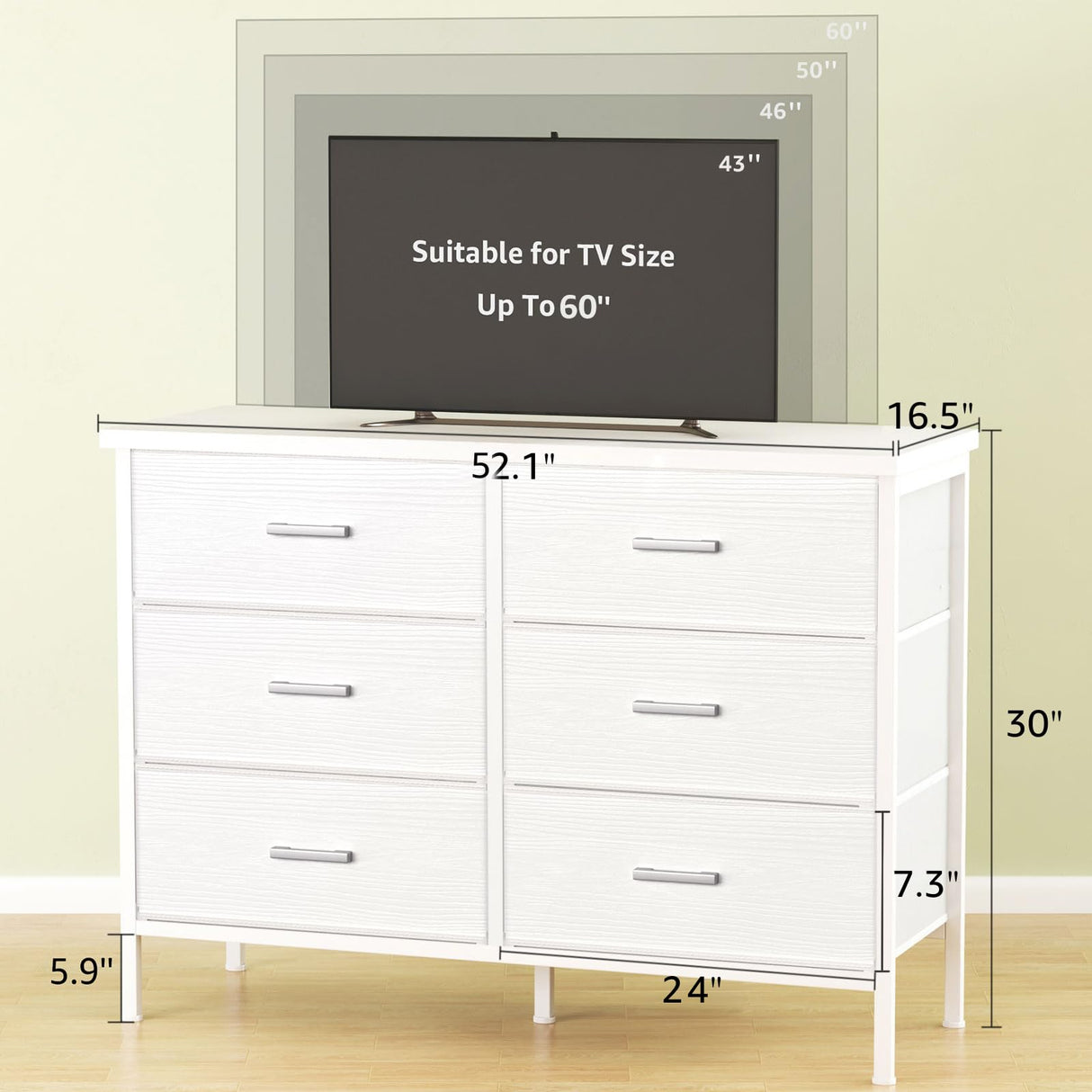 BOLUO Wide White Dresser for Bedroom 6 Drawer,Dresser TV Stand for 60" TV Dressers & Chests of Drawers BOLUO