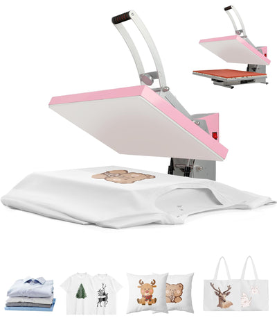 Gasgo 16"x24" Heat Press Machine - Auto Open Clamshell Sublimation Press, 1800W 110V for T-Shirts, Ceramics, Bags, Hats, Mugs & More w/Slide-Out Tray, Pink