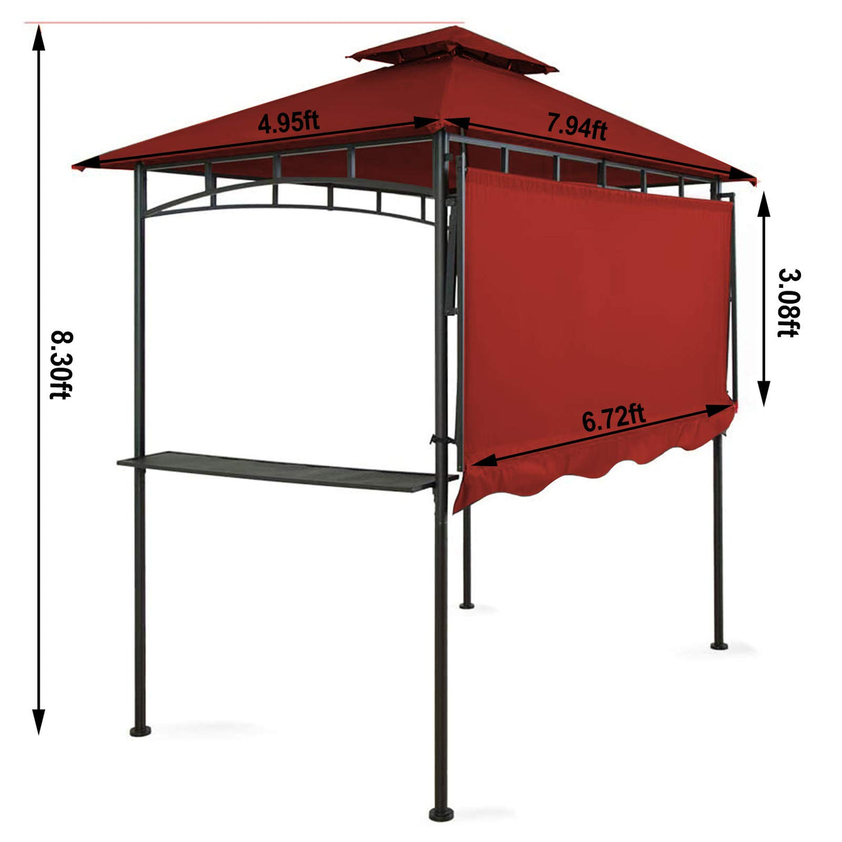 CHARMELEON Double Tiered Grill Gazebo 8X 5, Outdoor BBQ Patio Canopy Tent with Stretchable Side Awning (Burgundy) CHARMELEON