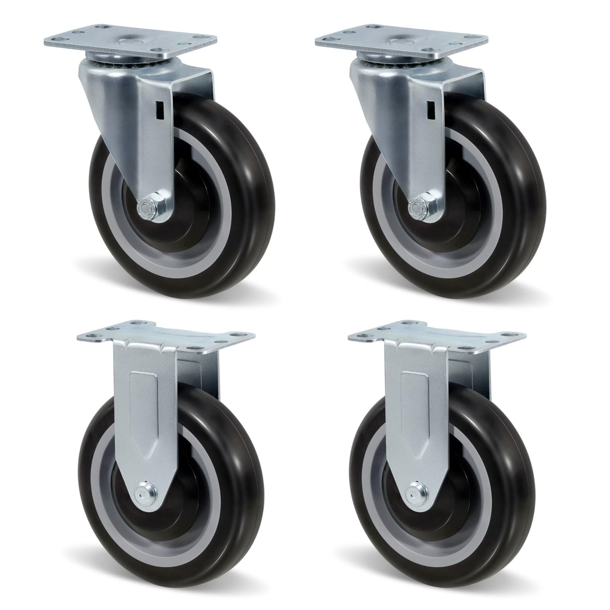 NINOSO 5" Caster Set of 4, Heavy Duty Industrial Caster Wheels with Load 1400lbs Capacity, Polyurethane Shopping Cart Wheels Replacement for Furniture Equipment Dollies(2 Swivel & 2 Rigid) Ninoso