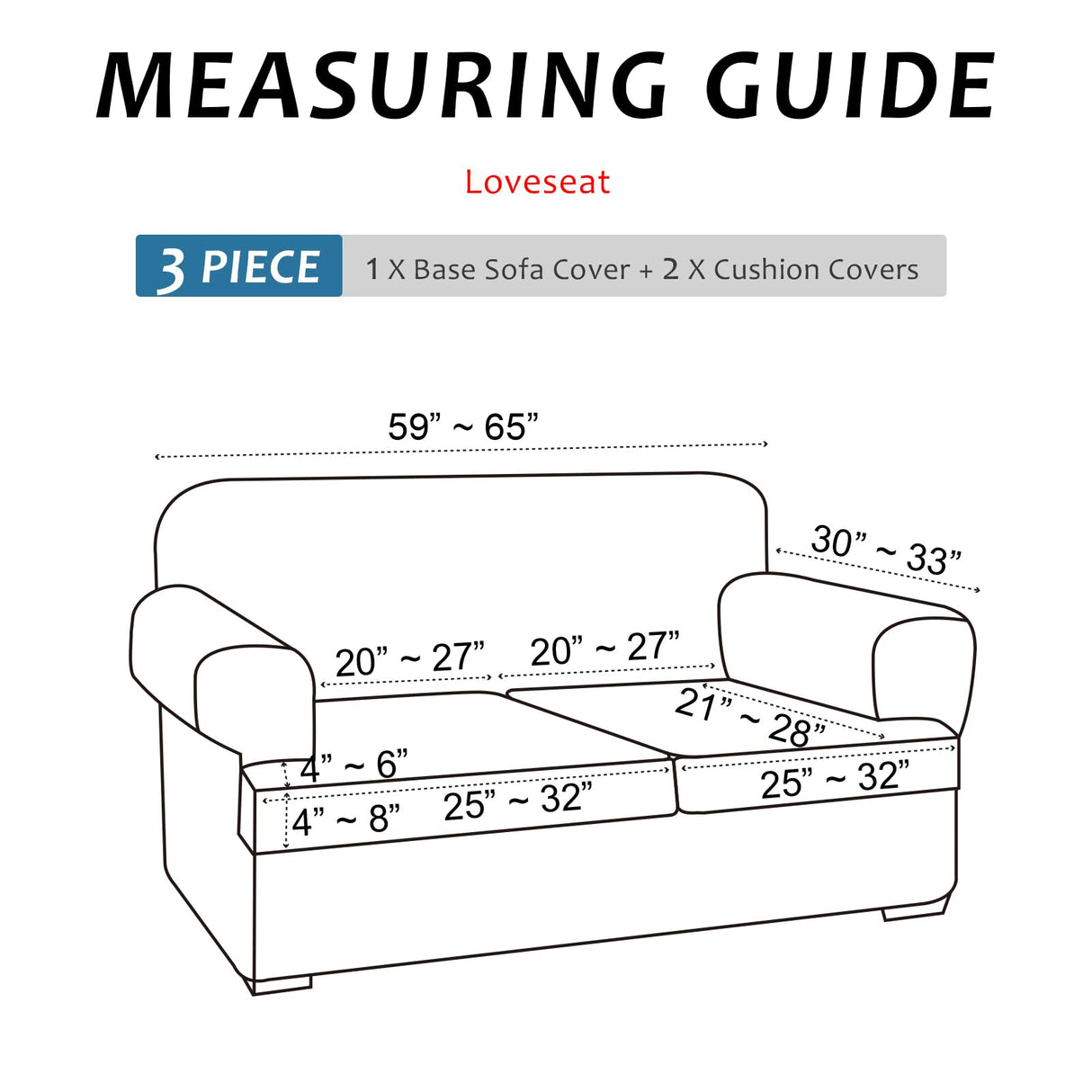molasofa T Cushion Loveseat Slipcover with 2 Individual T Cushion Shape Seat Covers for Home Décor, 3 Pieces Stretchable, Washable, Non-Pilling, Non-Slip Loveseat Covers (Loveseat,White) molasofa