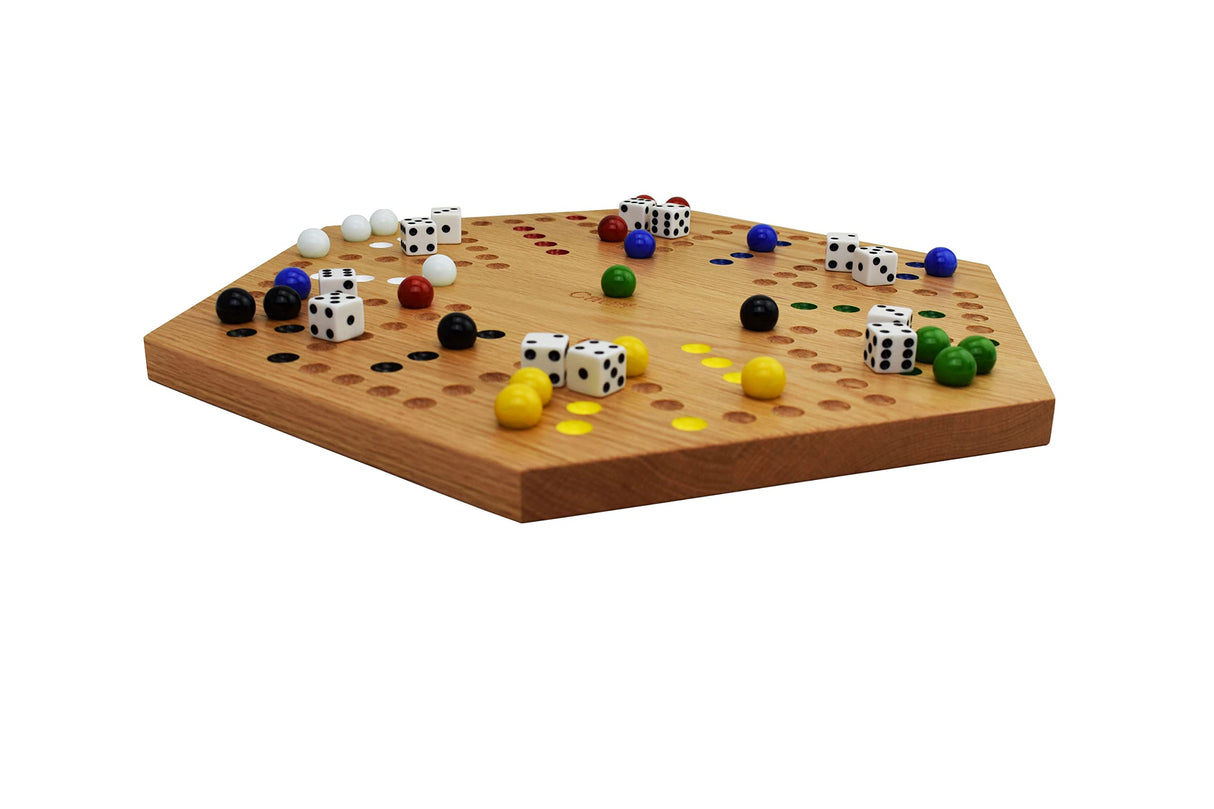 Solid Oak Double Sided Marble Board Game Hand Painted by Cauff (20 inch) Cauff