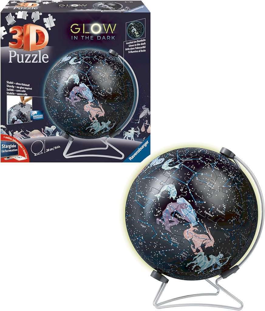 Ravensburger Puzzle-Ball Starglobe with Glow-in-The-Dark Edition: 180 Piece 3D Jigsaw Puzzle for Kids 11544 - Easy Click Technology Means Pieces Fit Together Perfectly Ravensburger