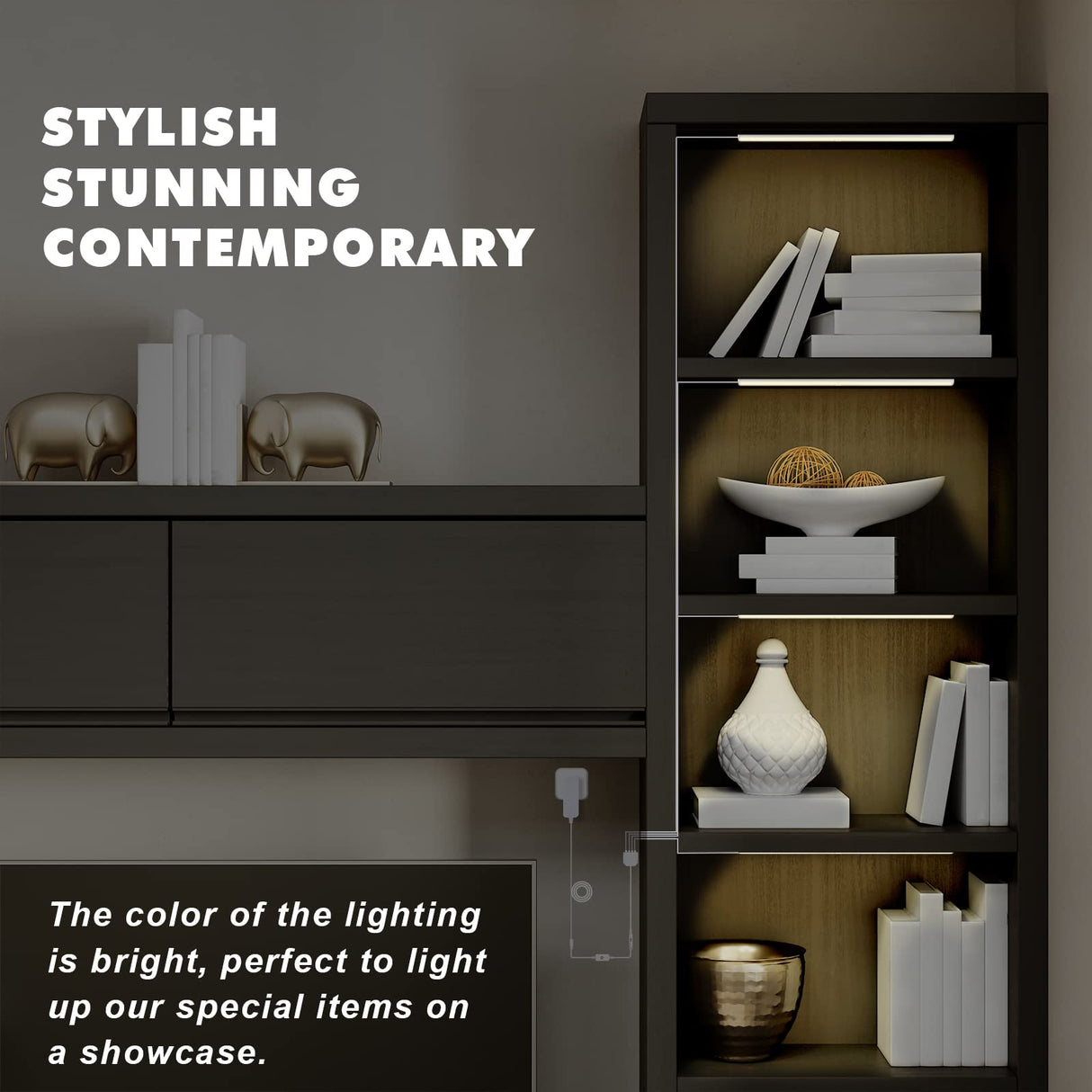 Natural White 4 Pack Dimmable Shelf Lighting with Memory Function, 12 inch 4000K Bookshelf Lighting, LED Lights for Display Case/Pantry/Closet/Safe JUSJUBR