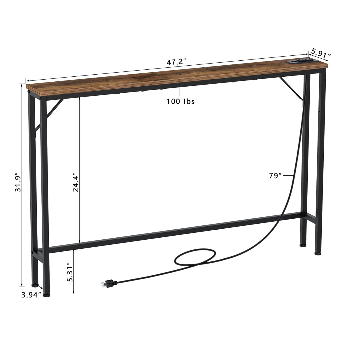 Tohomeor 5.9" Skinny Behind Sofa Console Table with Charging Station 47.24" Narrow Long Behind Couch Table with Power Outlets USB Ports Thin Entry Table for Entryway Living Room Hallway Tohomeor