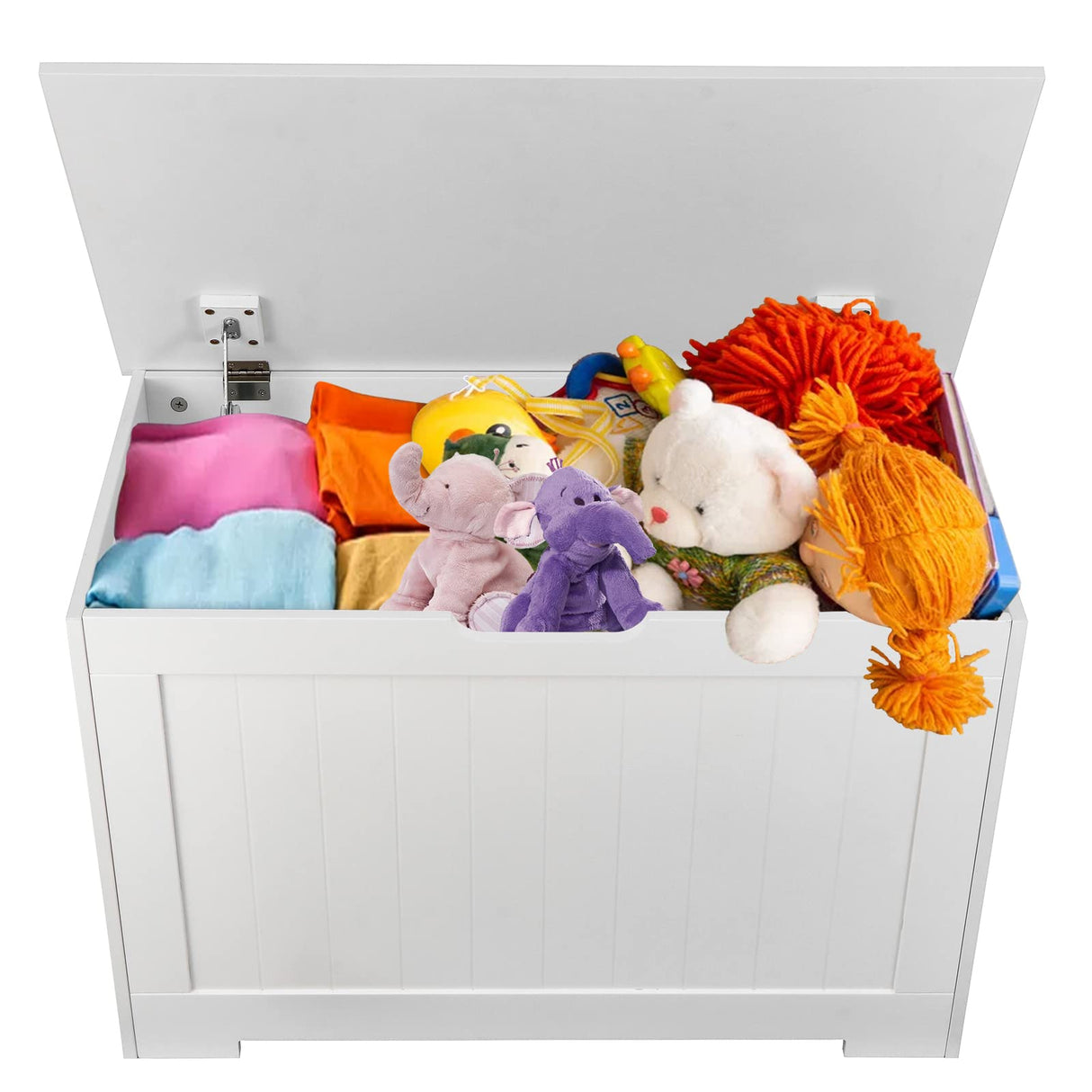 JungleA 30'' Storage Chest for Boys Girls Toddlers,Large Wooden Toy Box Shoe Storage Bench,Toy Chests Organizers with 2 Safety Hinges,Blanket Storage Trunk for Living Room,Bedroom,Entryway(White) JungleA