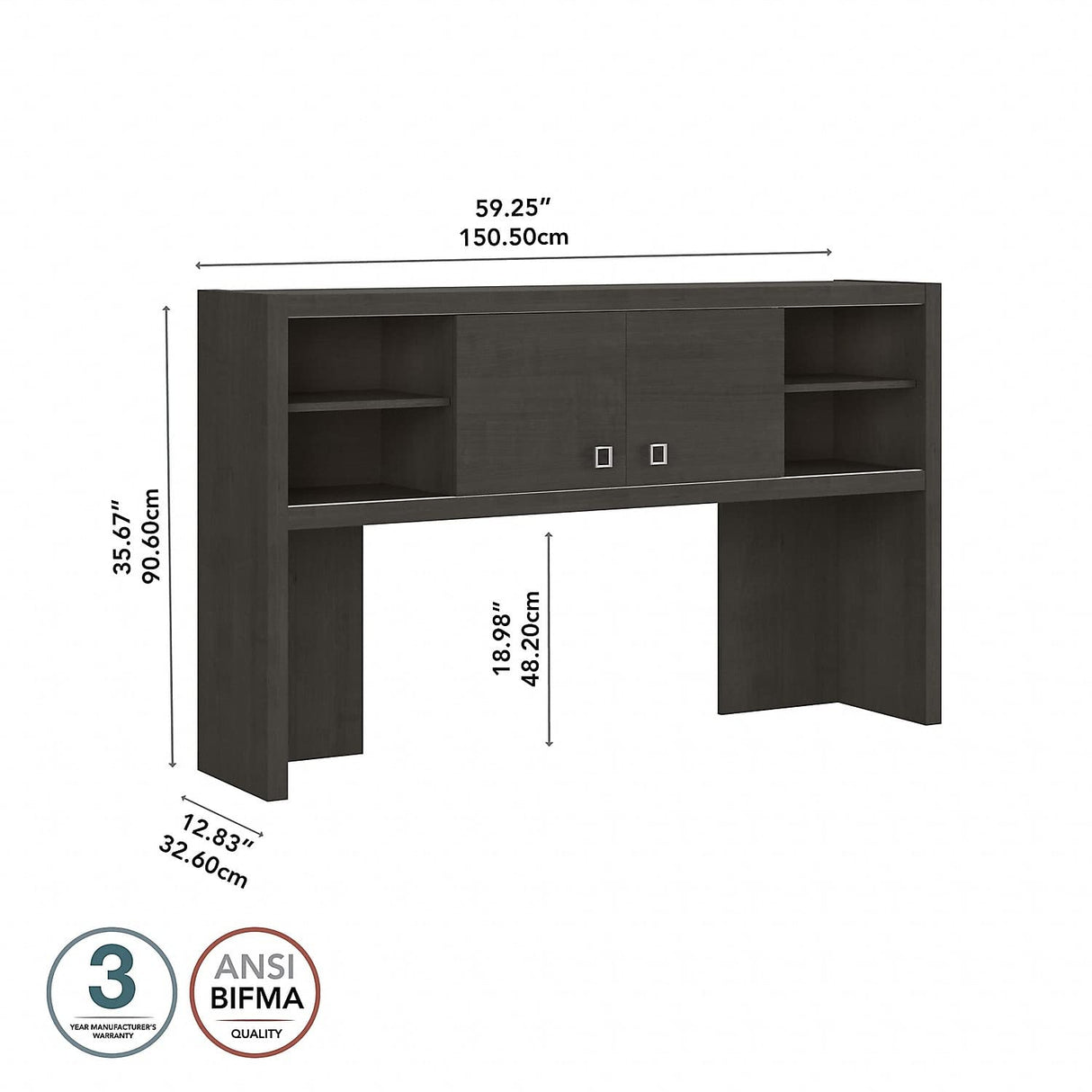 Office by kathy ireland Echo 60 -inch W Desktop Hutch, Charcoal Maple (KI60303-03) Bush Business Furniture