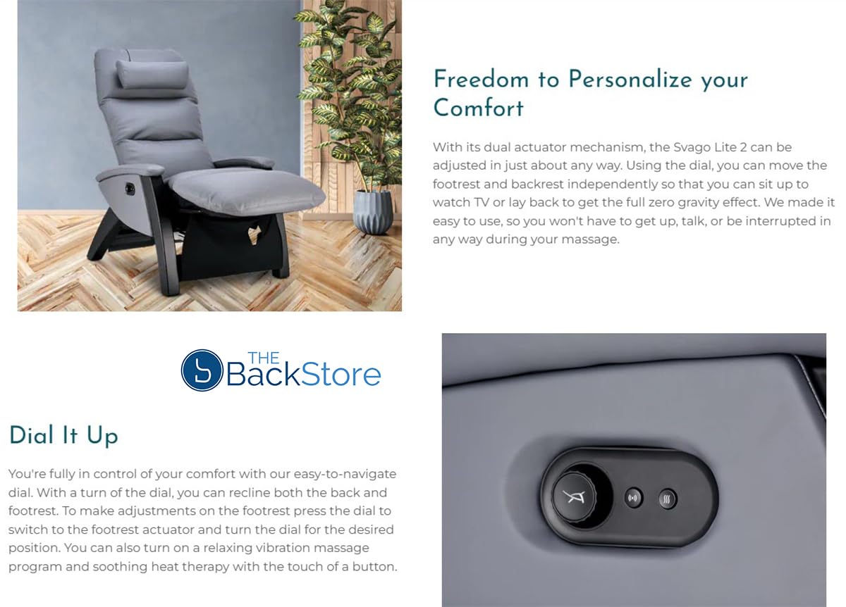 Svago Lite 2 SV210 Dual Power Infinite Position Zero Anti Gravity Recliner Chair with Heat and Air Massage - Black Svago