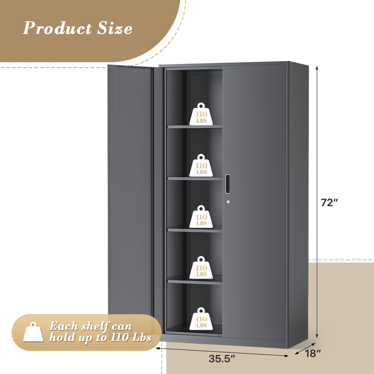 Athena Collection 72" Metal Storage Cabinet, 6 Tier Storage Cabinet with Hanging Rod and Removable Shelves, Lockable Tall Cabinet Tool Storage Unit Cabinet for Office Bedroom Garage, Gray Athena Collection