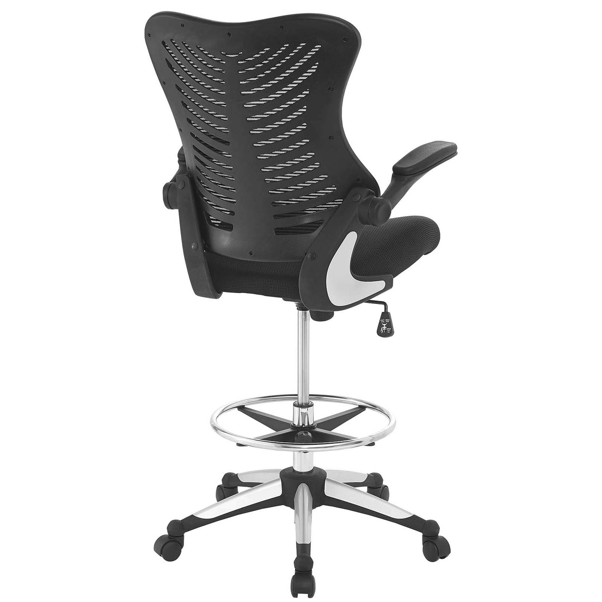 Modway Charge Drafting Chair - Reception Desk Chair - Drafting Stool with Flip-Up Arms in Vinyl, Black Modway