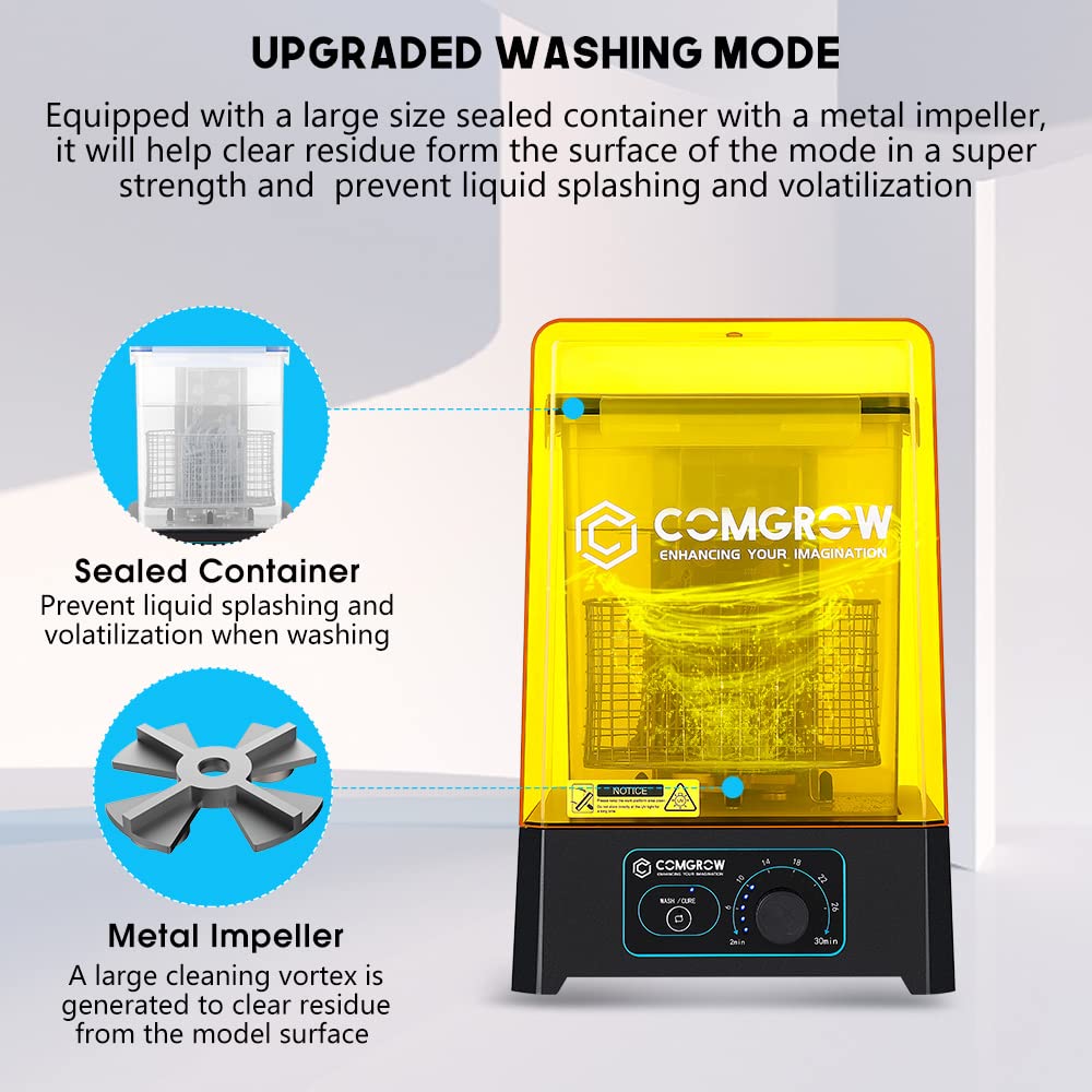 Comgrow Wash and Cure Station with Large Wash Size 6.9x4.9x6.5in and Cure Size 7.1x7.9in, Washing and Curing Station for ELEGOO Mars Series ANYCUBIC Photon Series LCD/SLA/DLP Resin 3D Printer Models Comgrow