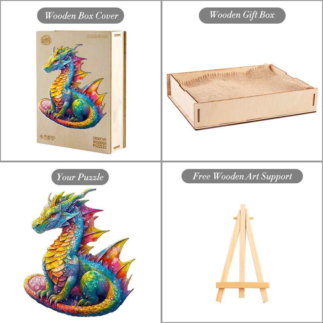 Woodemon Wooden Puzzles for Adults, Dragon Wooden Jigsaw Puzzles Kids, (M-200pcs) Unique Shaped Animal Wood Puzzles, Wooden Animal Puzzles for Adults and Kids Family Christmas Puzzle 12.2 * 10.5in Woodemon