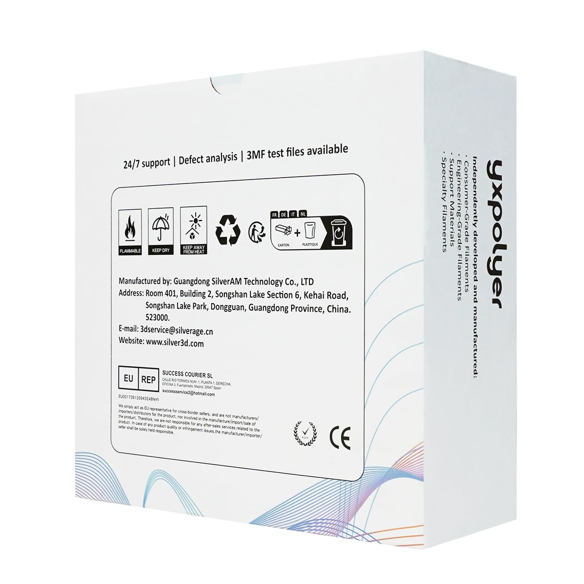 YXPOLYER PC-CF Filament Polycarbonate PC Carbon Fiber Engineering-Grade Filament 1.75mm 1kg with Reusable High-Heat Tolerant Spool yxpolyer