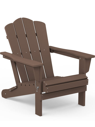 KINGYES Folding Adirondack Chair, HDPE All-Weather Folding Adirondack Chair, Brown
