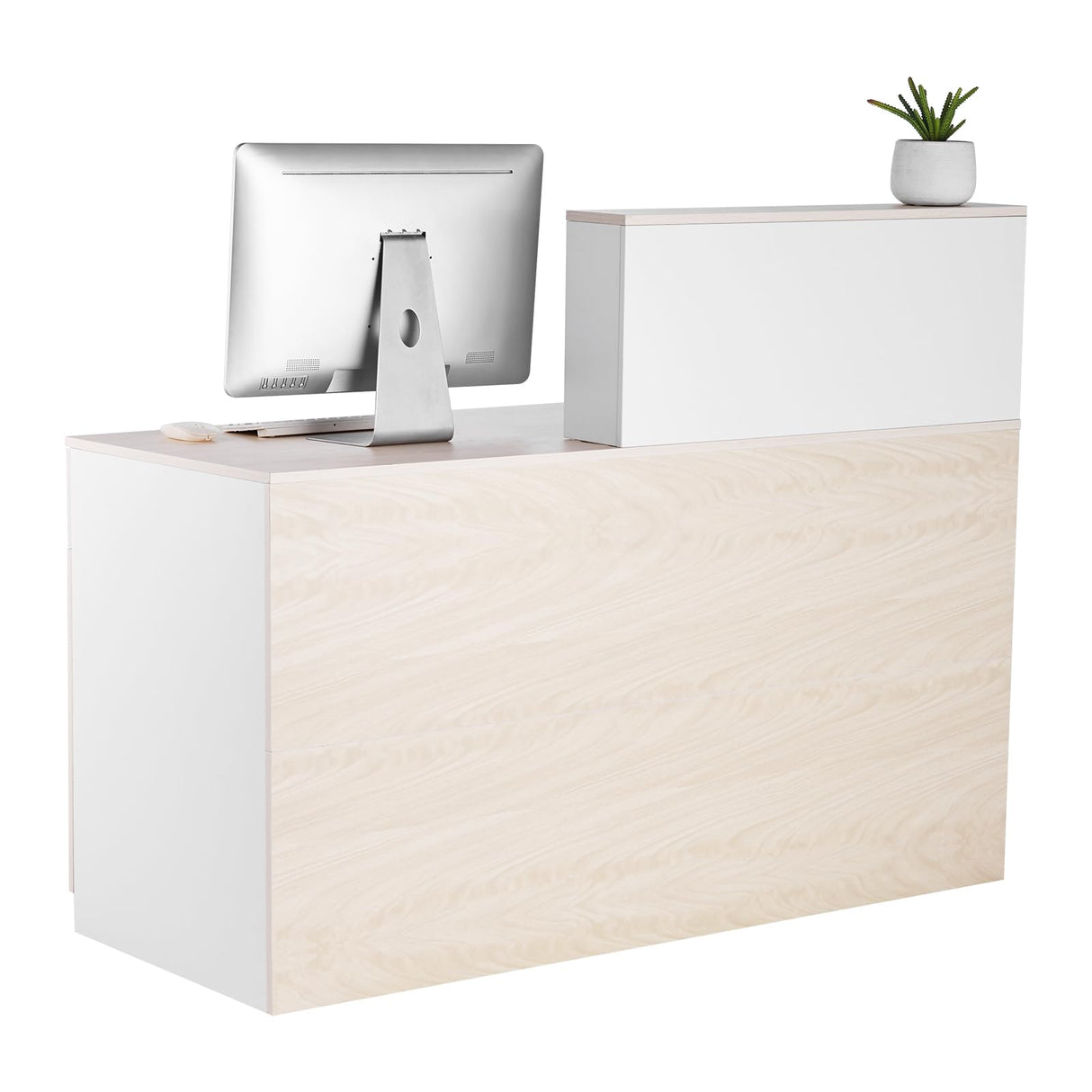 VEVOR Reception Desk, 55 Inch Rectangular Front Counter Table, Office Reception Counter with Lockable Drawer and Storage Cabinet, for Checkout, Lobby, Beauty Salon and Office, Natural VEVOR