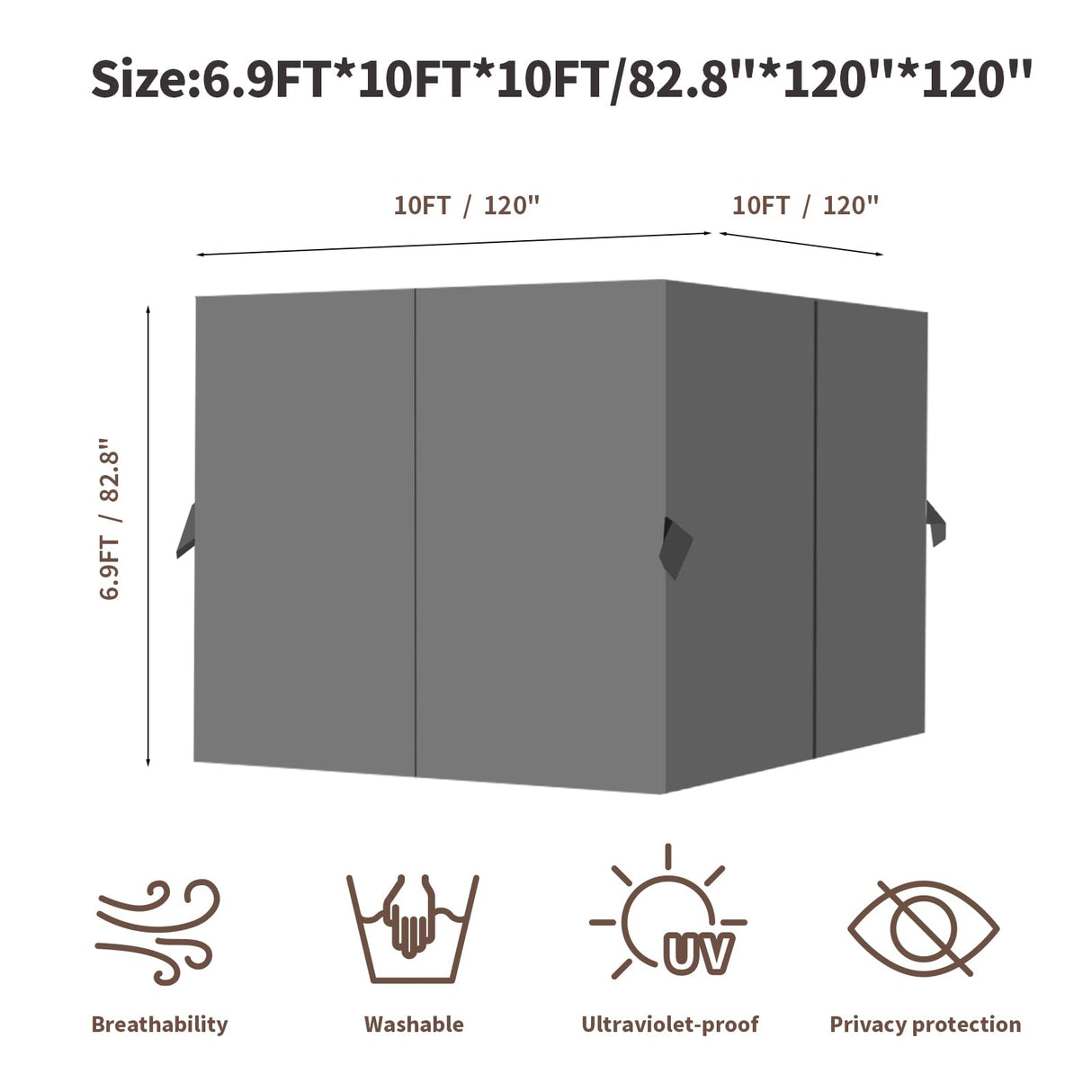 homegroove Gazebo Curtains Outdoor Waterproof 10 * 10ft, Privacy Curtains 4-Panels, Gazebo Replacement Curtain with Zipper for Garden, Patio, Yard (Only Curtains) Gray homegroove