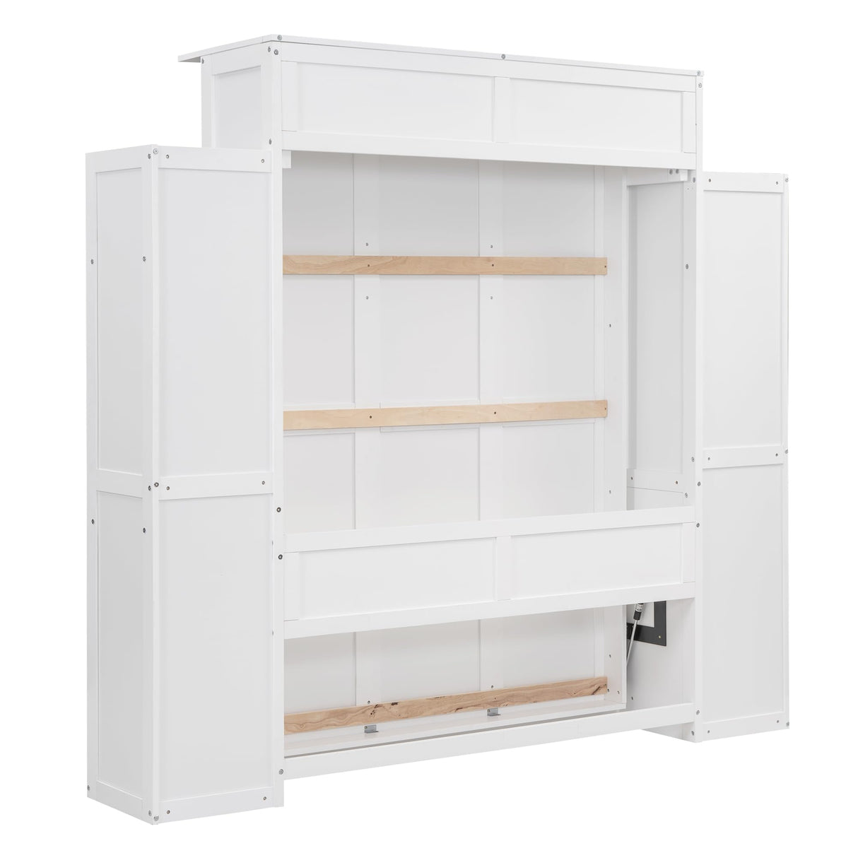 Merax Full Size Murphy Bed, Wooden Full Wall Bed with Shelves and LED Lights, White Merax