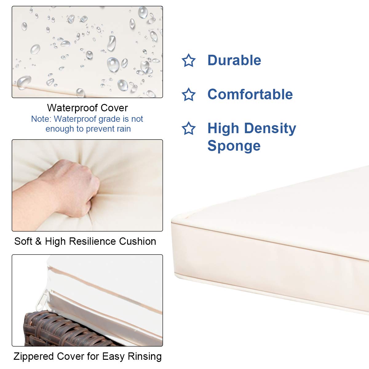 Tangkula Patio Bar Set, 3 Piece Outdoor Rattan Wicker Bar Set with 2 Cushions Stools & Glass Top Table, Outdoor Furniture Set for Patios Backyards Porches Gardens Poolside (Beige) Tangkula