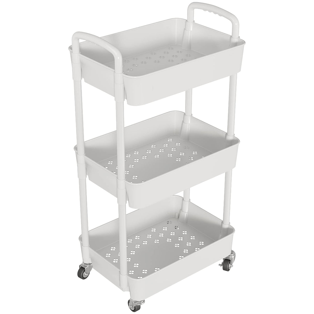 Laiensia 3-Tier Storage Cart,Multifunction Kitchen Storage Organizer,Mobile Shelving Unit Utility Rolling Cart with Lockable Wheels for Bathroom,Laundry,Living Room,With Classified Stickers,White Laiensia