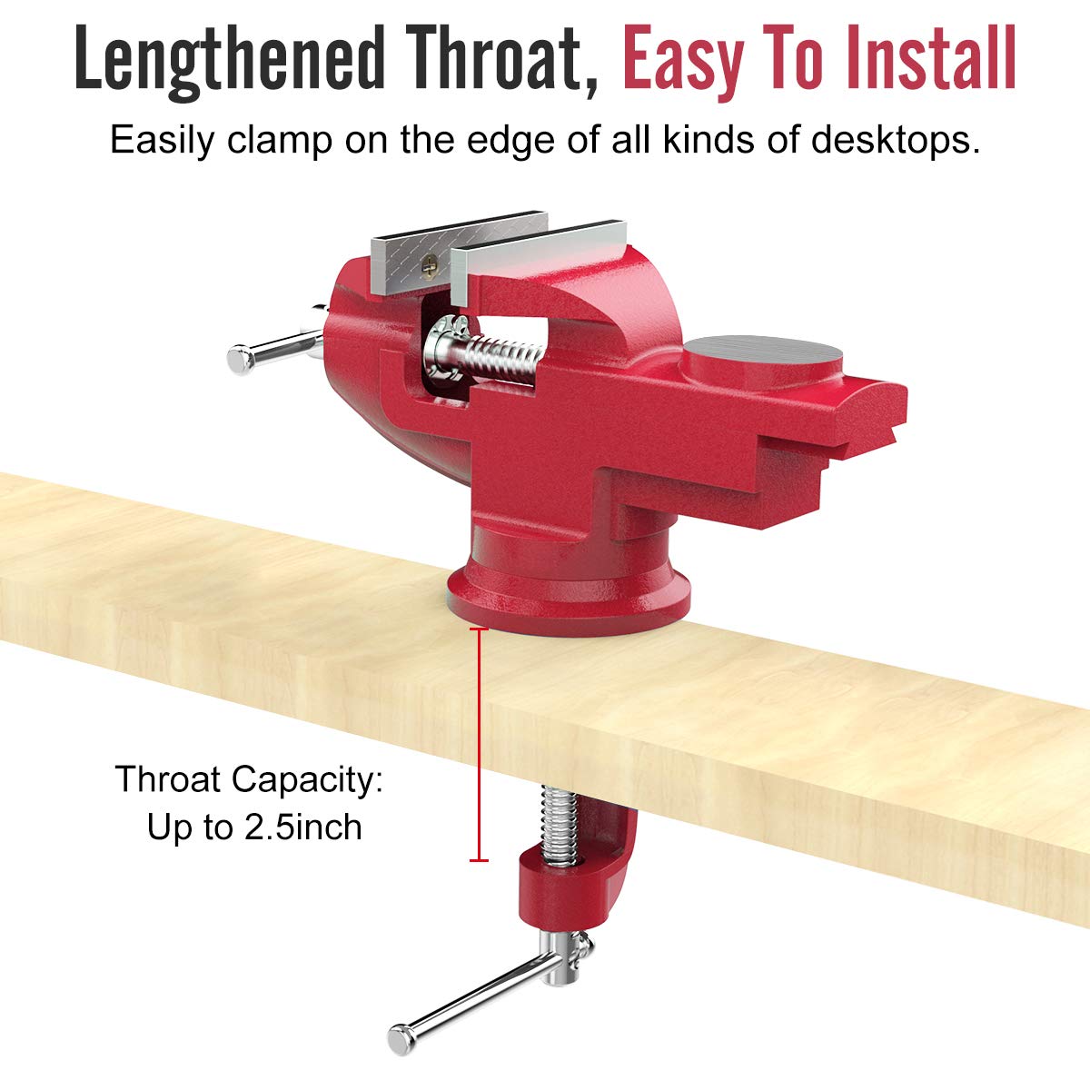 Housolution Universal Table Vise 3 Inch, 360°Swivel Base Bench Clamp Home Vise Clamp-On Vise Repair Tool Portable Work Bench Vise for Woodworking, Housolution