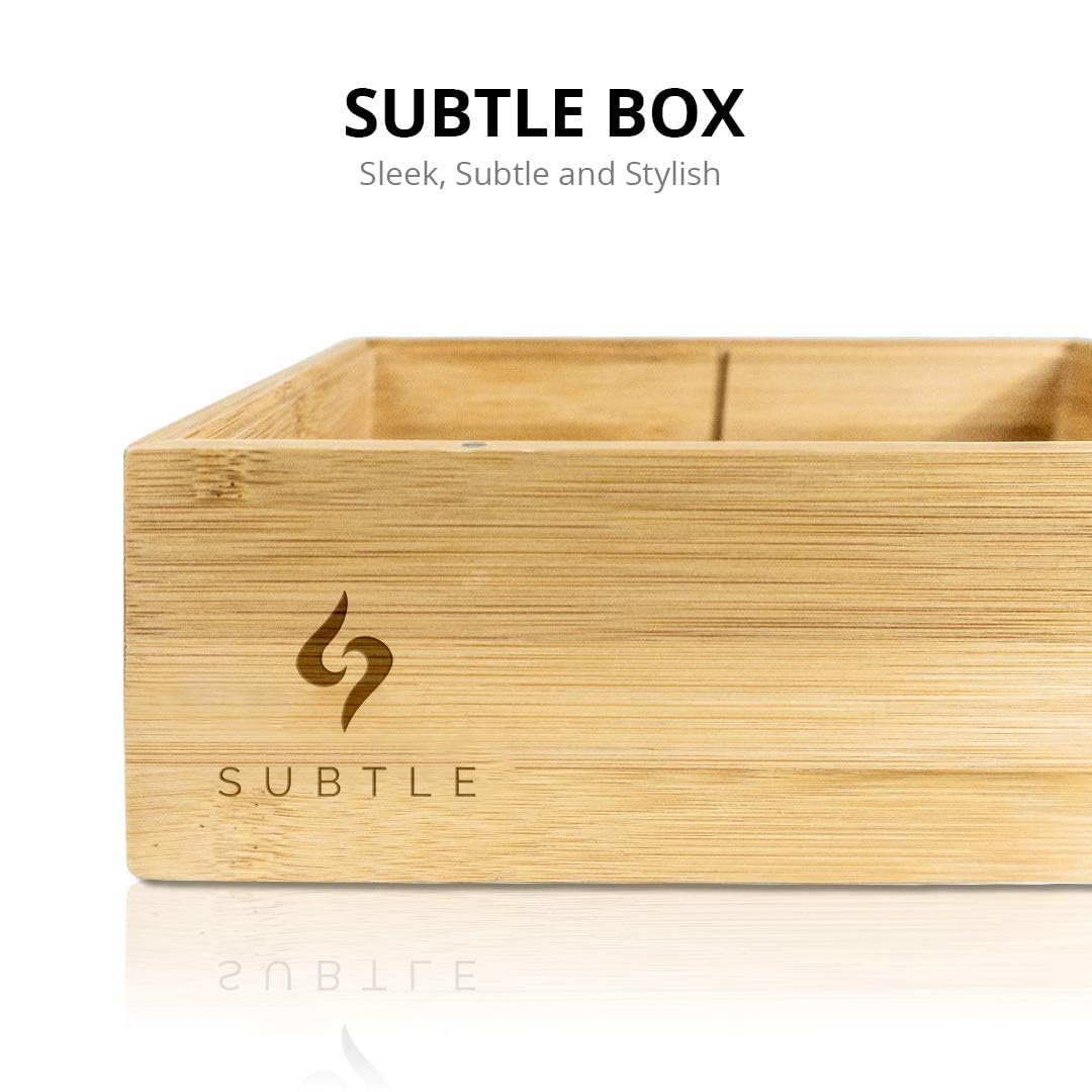 Large Bamboo Stash Box w/Ample Storage Space to Organize Herb Accessories - Comes with Convertible Rolling Tray Lid - (10" x 8" x 3.5") Subtle