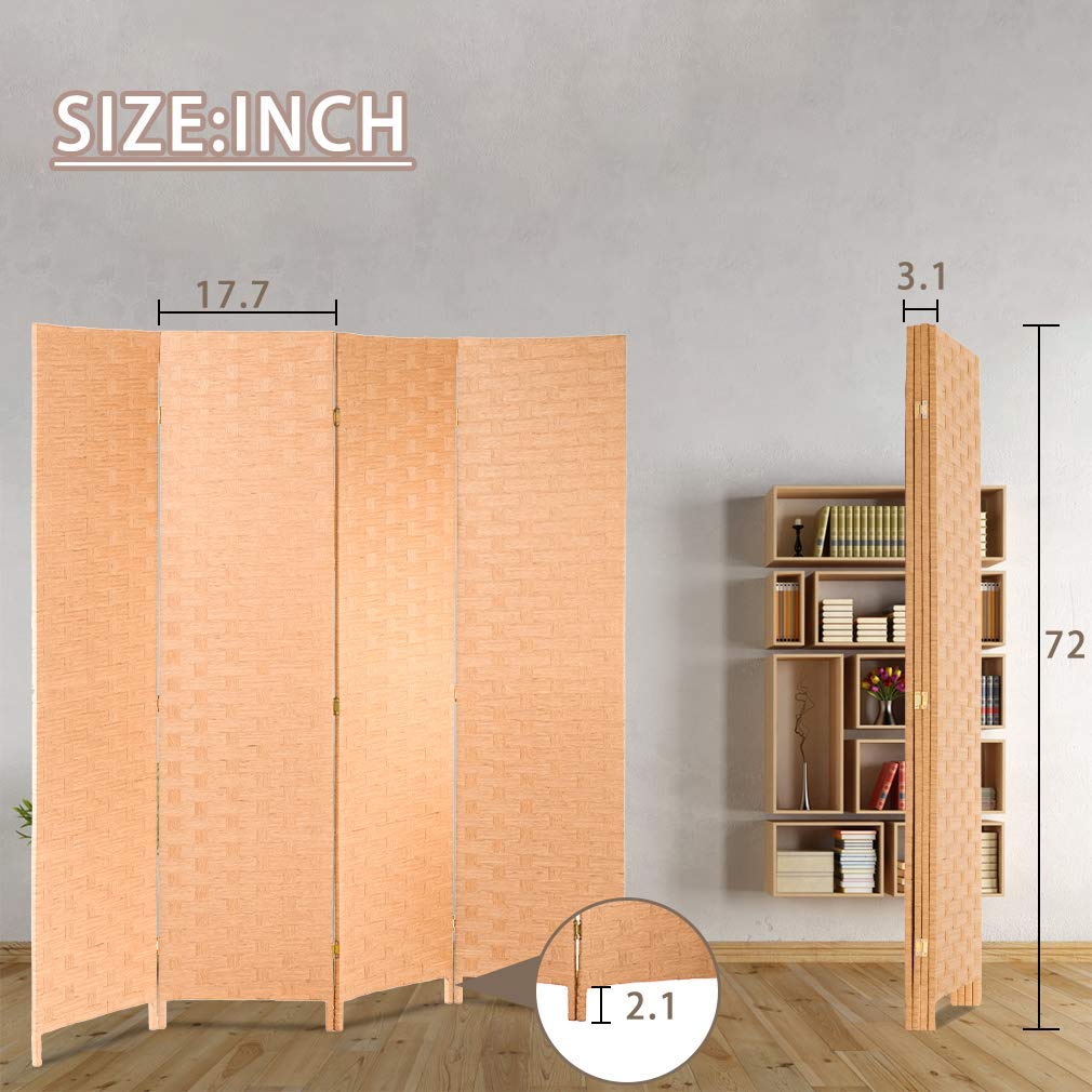 Room Dividers and Folding Privacy Screens 4 Panel 6 ft Foldable Portable Room Seperating Divider, Handwork Wood Mesh Woven Design Room Divider Wall, Room Partitions and Dividers Freestanding, Natural Dkeli
