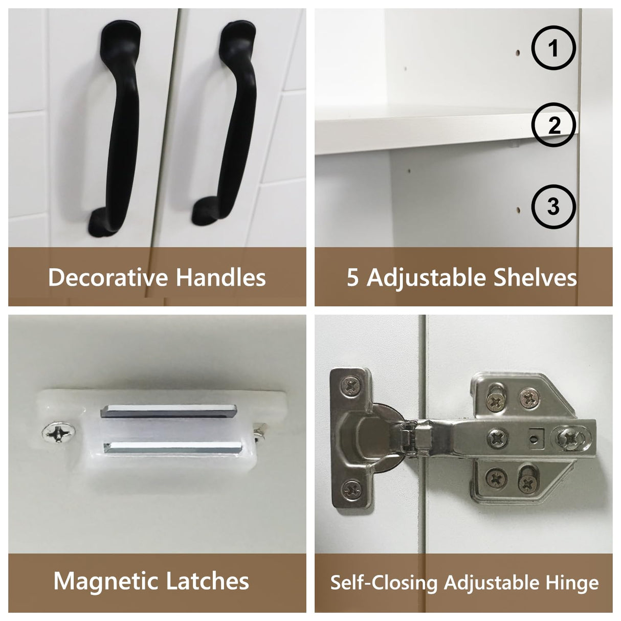 NewBeth 71" Tall Pantry Cabinet/Storage Cabinet, Wood Cupboard with 2 Door and 3 Adjustable Shelves for Kitchen, Dining Room, Living Room, Bathroom (Style 2) NewBeth