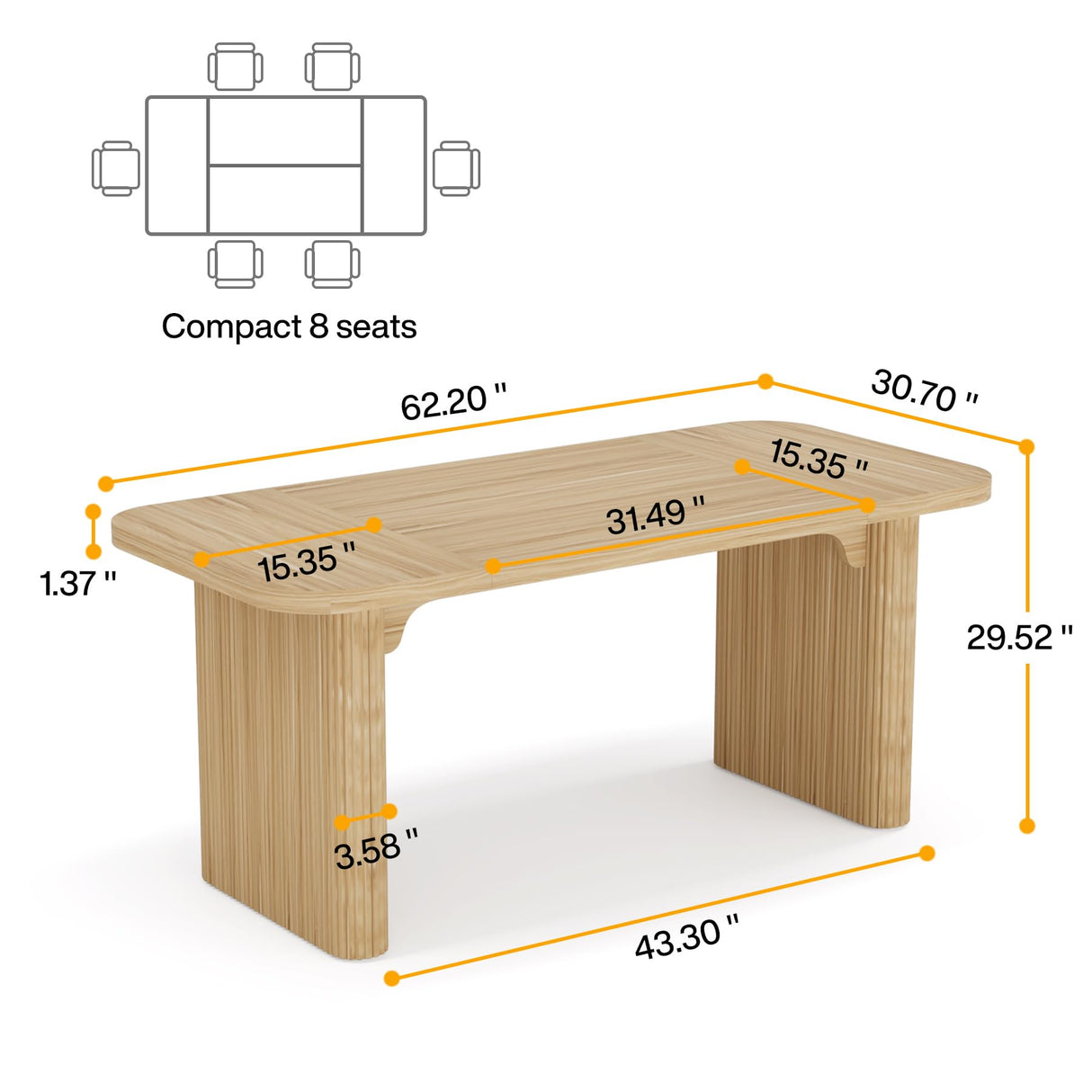 Tribesigns 5 ft Conference Table, Modern Rectangular Meeting Seminar Table with Double Pedestal, 62-Inch Large Boardroom Table for Office (Natural) Tribesigns