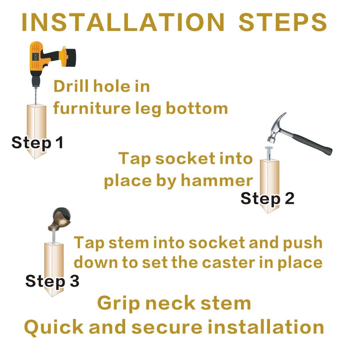 JGJC 2 inch Swivel Stem Ball Caster Wheels, Antique Furniture Casters Set of 4 with Socket, Solid Brass Casters with Stem (5/16" x 1-1/2"), Vintage Caster Wheels for Furniture, Table, Cabinet JGJC