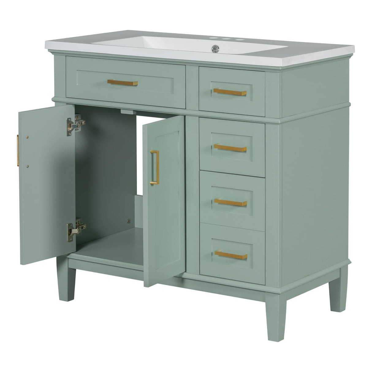 LUMISOL 36" Bathroom Vanity with Sink Combo, Modern Green Bathroom Storage Cabinet with Tip-Out Drawer, 3 Drawers & 2 Soft-Close Doors, Solid Wood Bathroom Vanity with Undermount Sink, Green LUMISOL