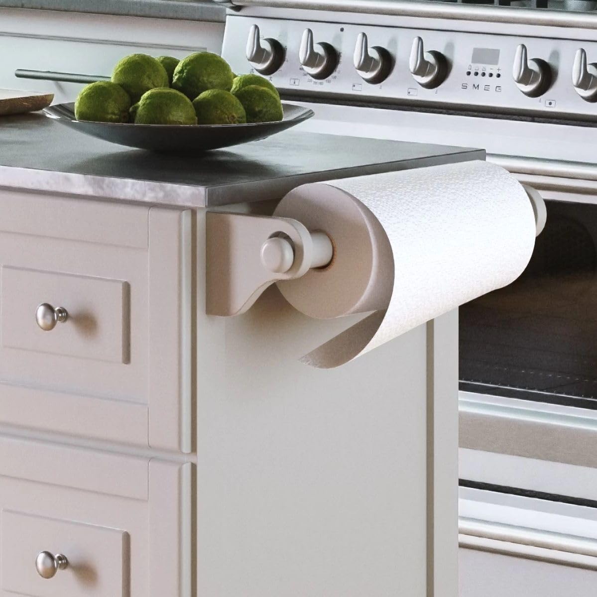 Homestyles Kitchen Cart with Stainless Steel Metal Top Rolling Mobile Kitchen Island with Storage and Towel Rack 54 Inch Width Off White homestyles