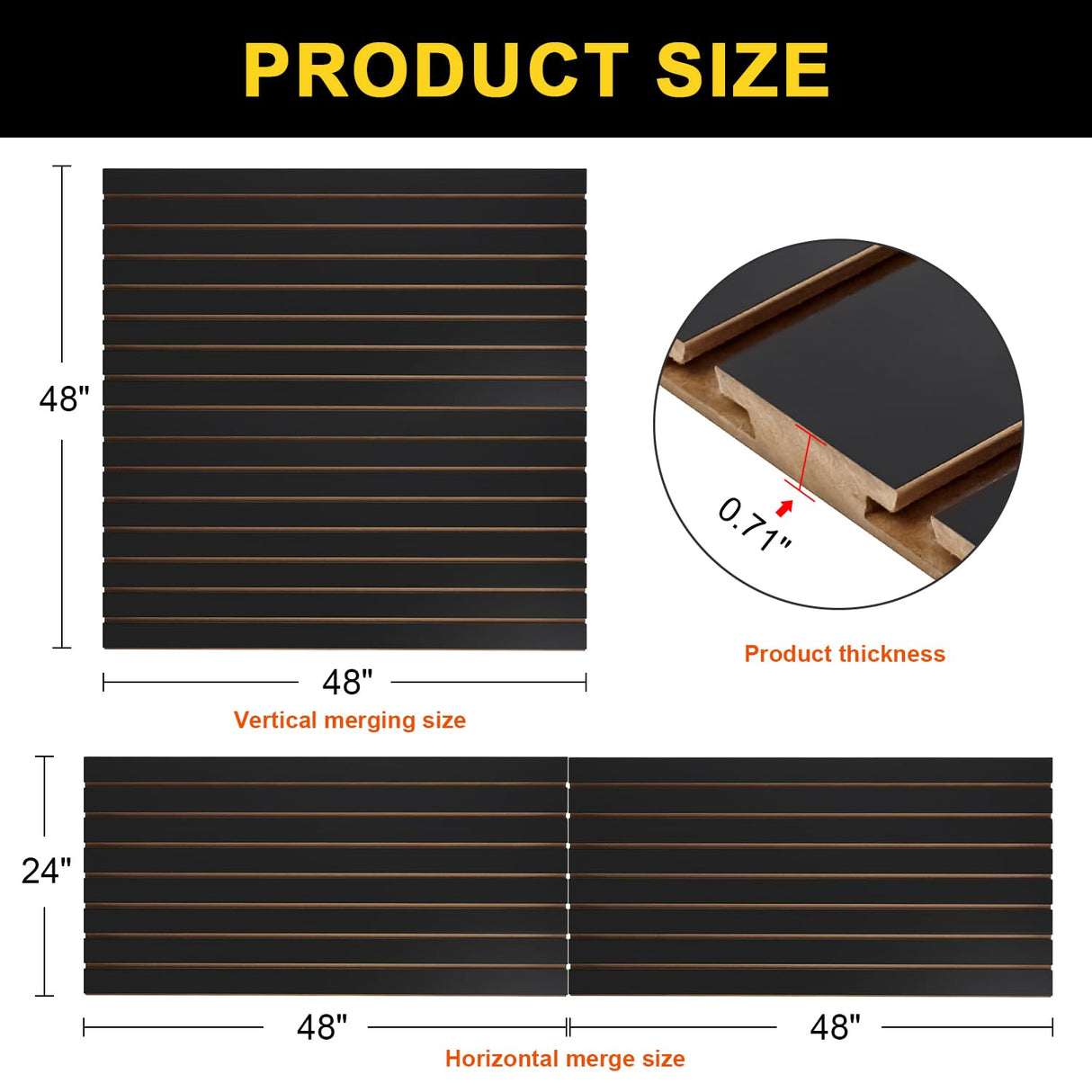 HUZJIEHUI 48 x 48 Slatwall Panels (Black) HUZJIEHUI