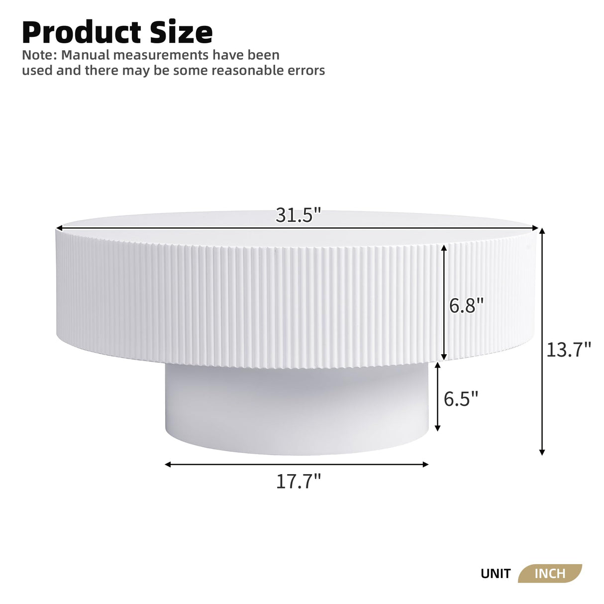 Merax Modern Round Coffee Table with Sturdy Base, Wood Sofa Center Tables for Living Room, Reception Room, Easy Assemble, White Merax