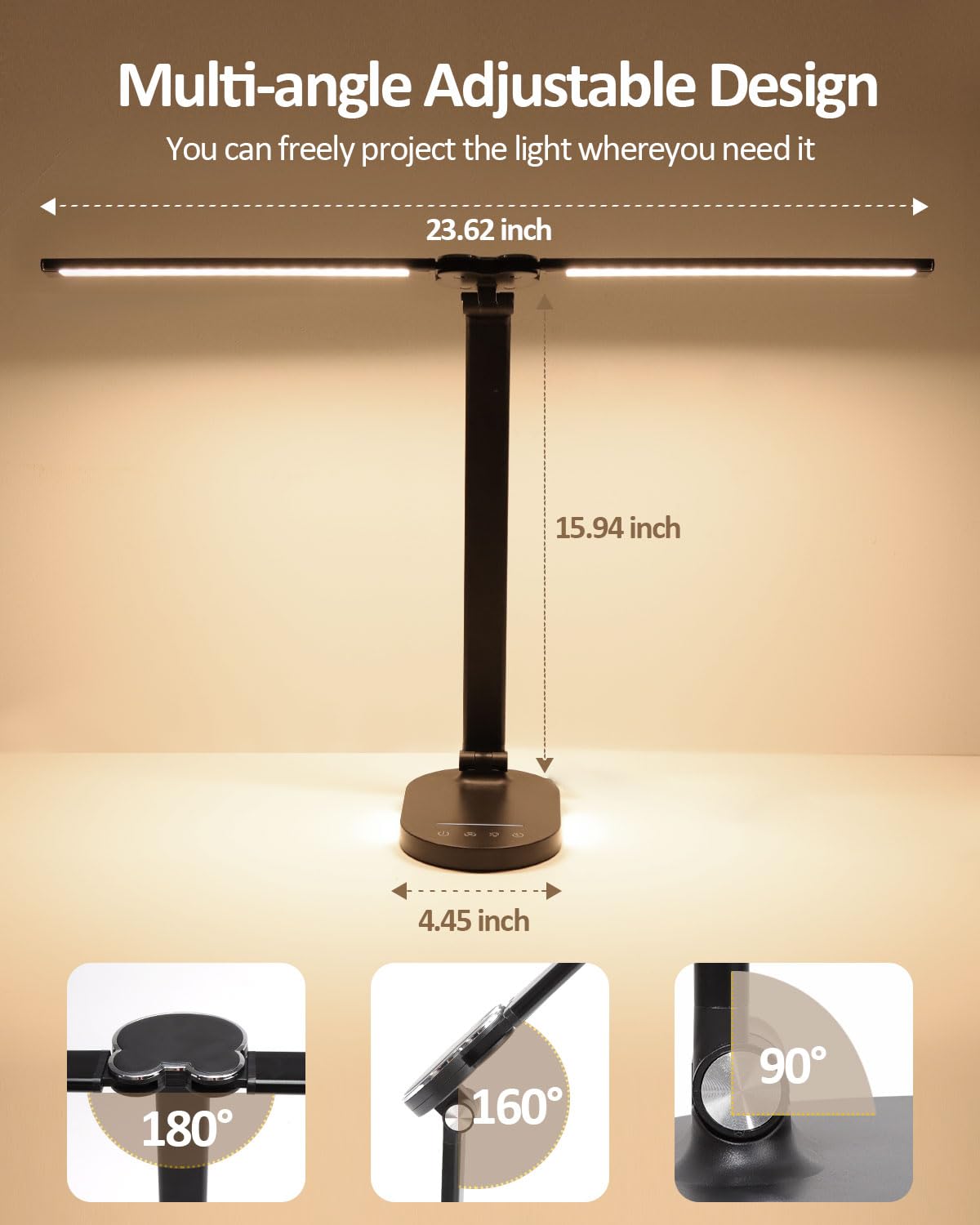LED Desk Lamps for Home Office, 14W Double Swing Arm LED Desk Lamp with USB Charging Port, Eye-Caring Architect Task Lamp, Desktop Lamp with Night Light Table Light for Work Study Craft with Adapter hukunos
