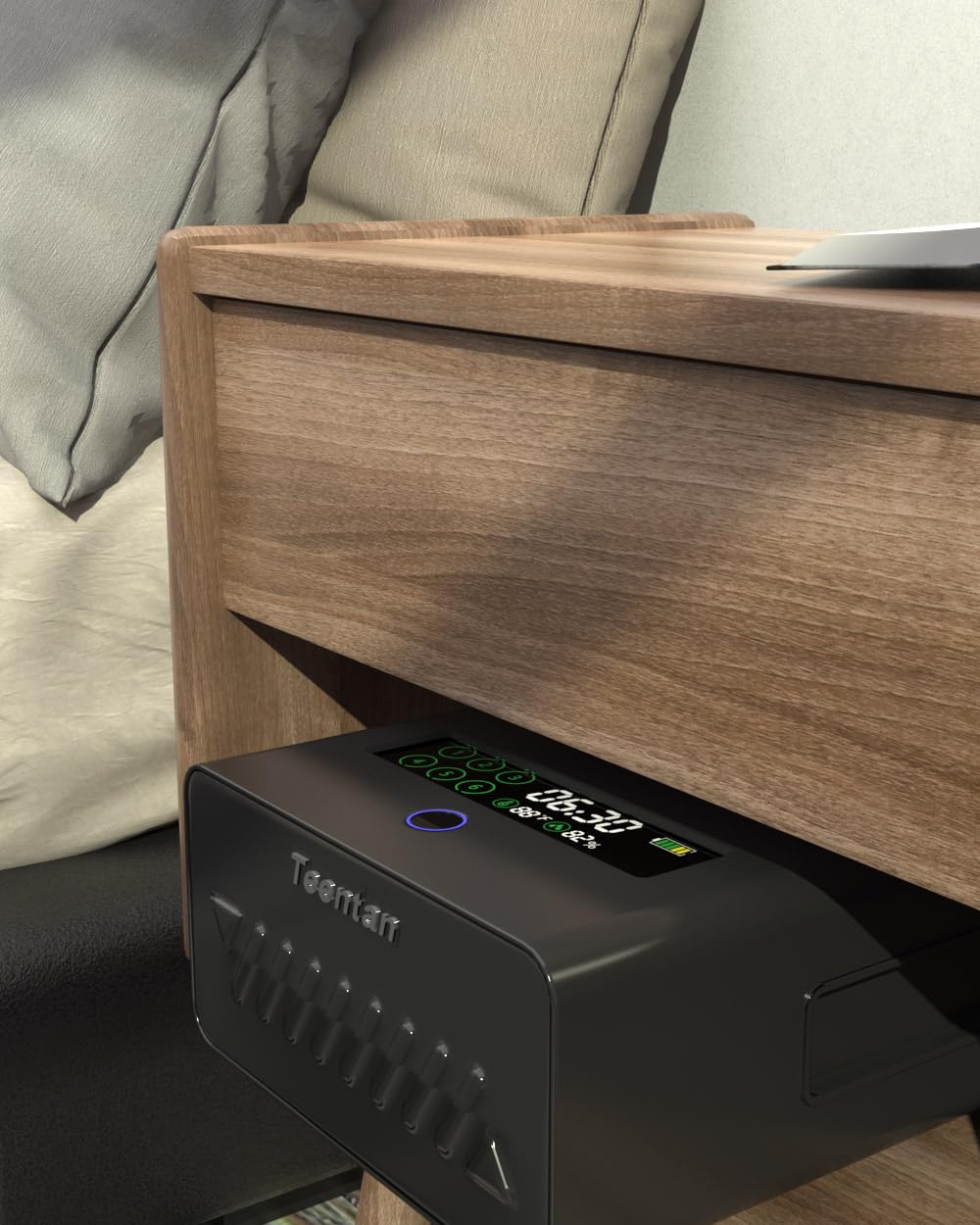 Slider Gun Safe for Nightstand, Desk, Bed Side,Truck,Auto Sliding drawer Hand Gun Safe for Pistol with Fingerprint, Handgun Lock Box with USB Power port,Safe for Valuable Items Teentan