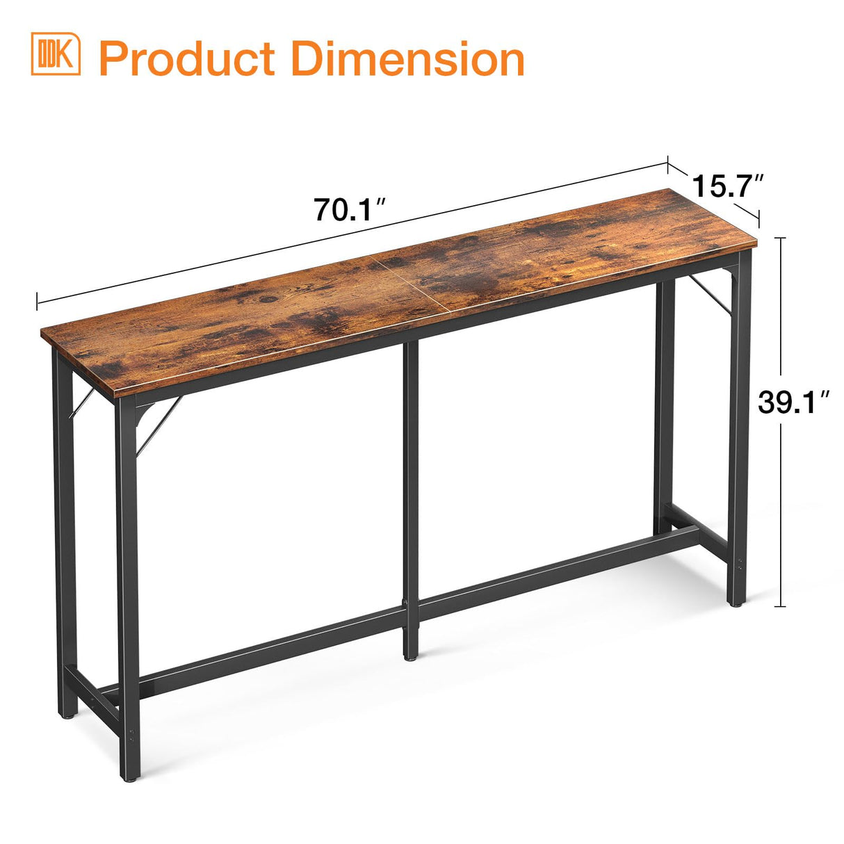 ODK 71 Inch Bar Table, Bar Height Pub Table, Counter Height Bar Table, Rectangular High Top Kitchen & Dining Counter Tables with Sturdy Legs & Easy-to-Clean Top, Rustic Brown ODK