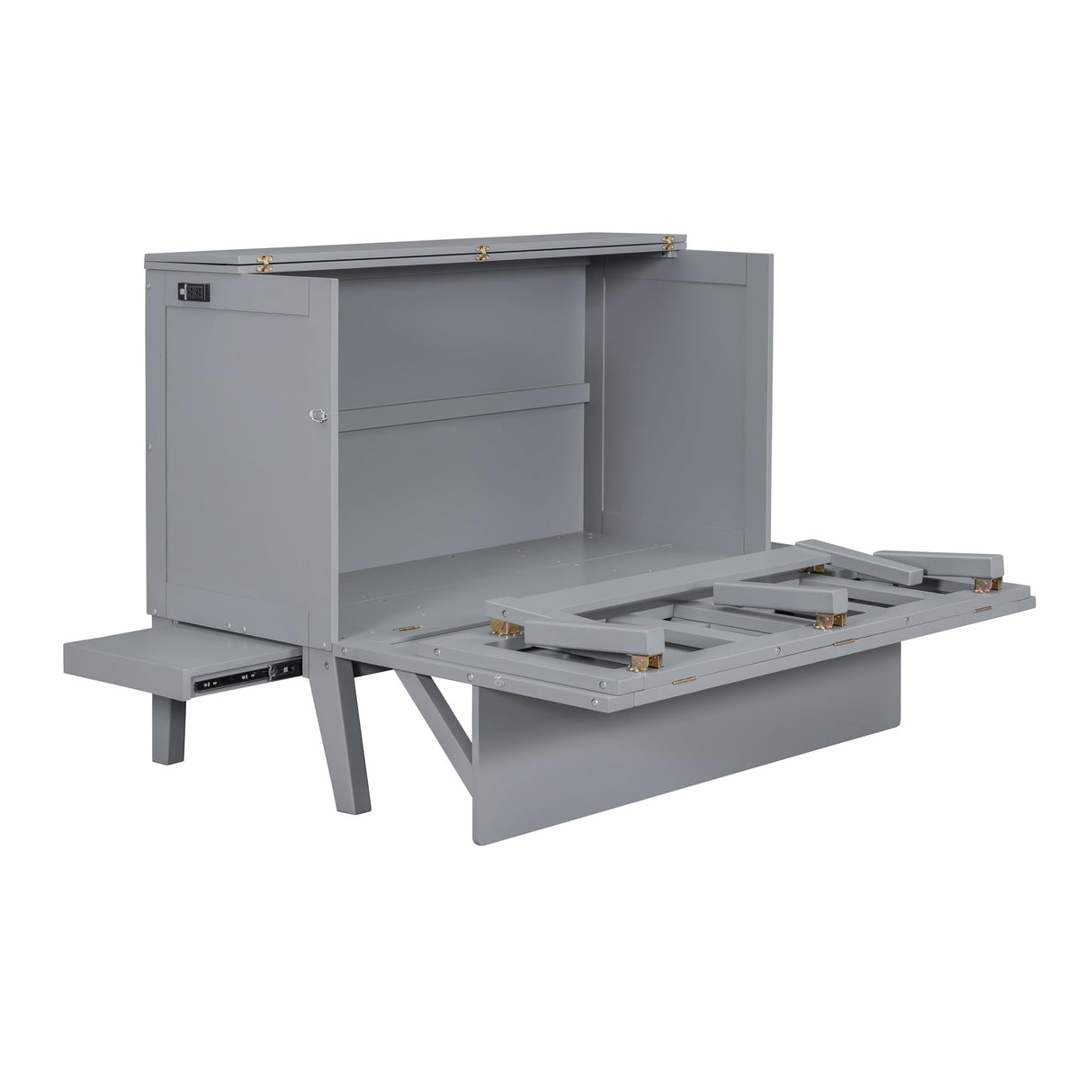 Jintop Murphy Bed Full Szie,Cabinet Hideaway with USB Port and Removable Shelves,Wall Bed W/ 2 Movable Desks,can be Folded,Platform Bedframe for Kids Bedroom,Student Dorms,Gray Jintop