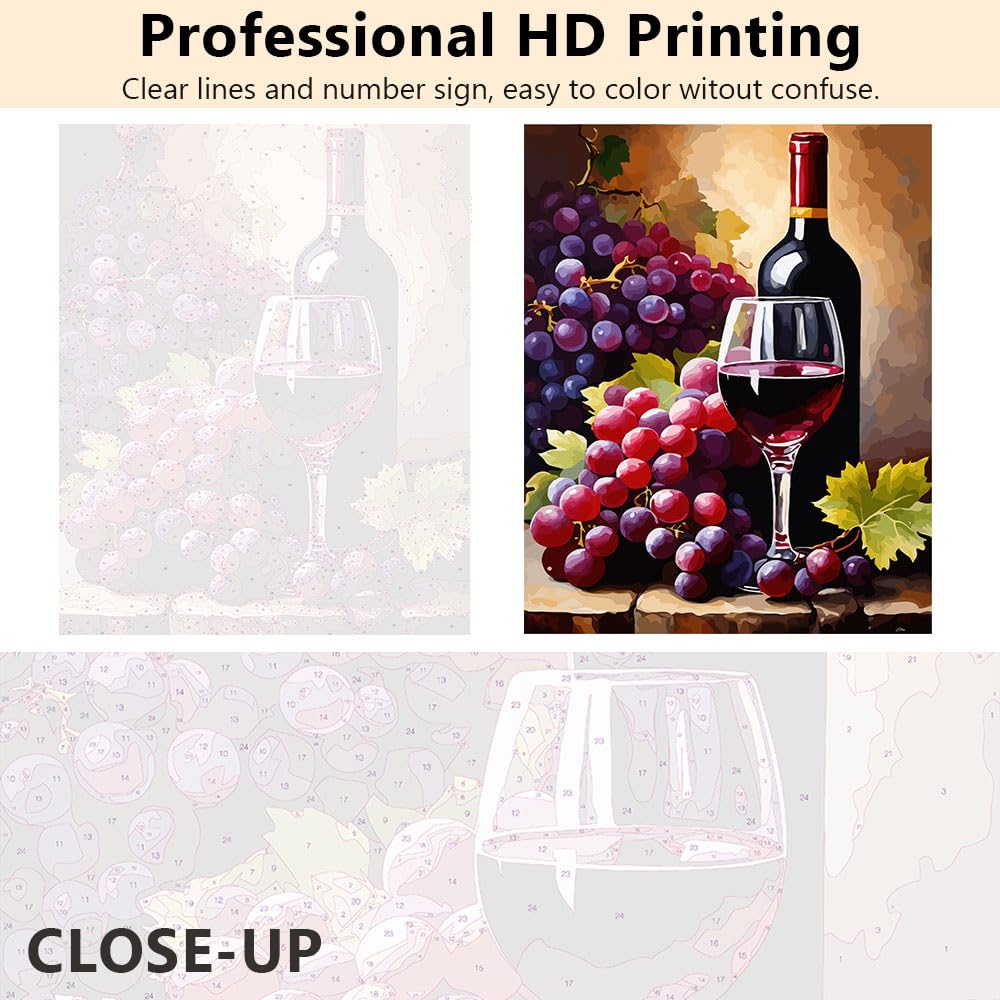 TUMOVO Paint by Numbers Kit for Adults, Elegant Red Wine Bottle with Grapes Still Life Art Painting by Numbers, DIY Canvas Kit for Beginners, Sip and Paint Kit for Adults(16x20 Inch) TUMOVO