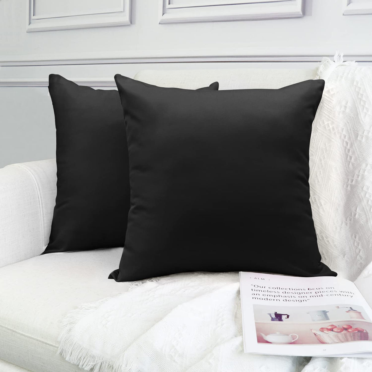 Coddsmz Set of 2 Sublimation Blanks Pillow Cases Cushion Covers Heat Transfer Pillow Cases DIY Cushion Cover with Concealed Zipper 18x18 Inch Black Coddsmz