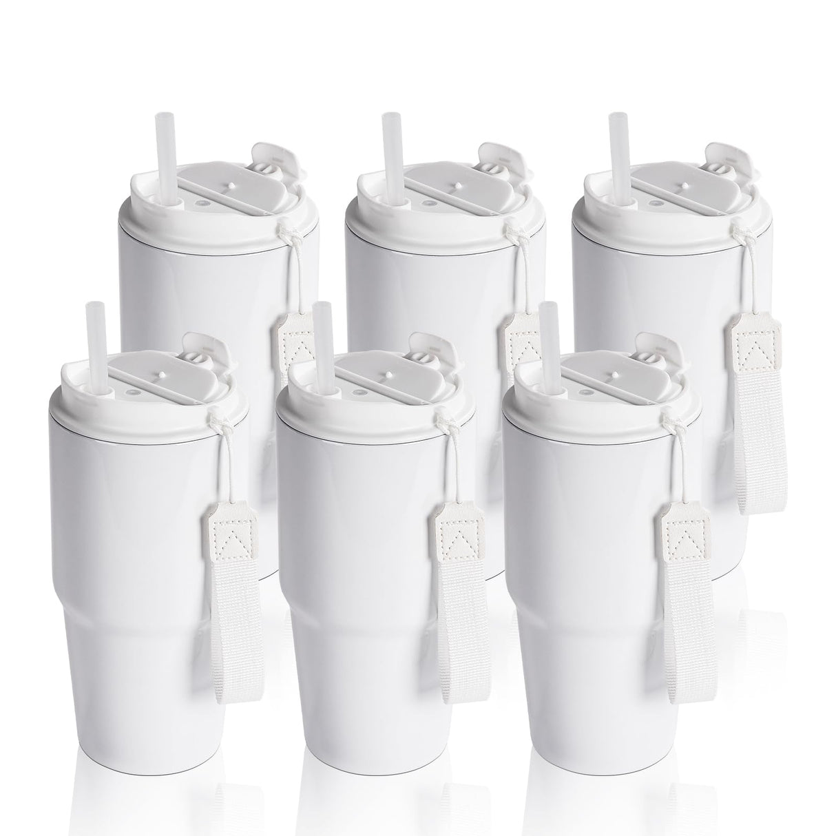 PYD Life 6 Pack Sublimation Tumblers 20 OZ White Blanks with Lid and Plastic Straw Portable String,Stainless Steel Coffee Cups for Tumbler Heat Press Sublimation Oven Printing PYD Life