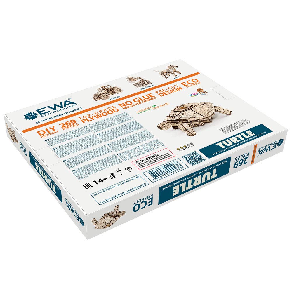 3D Puzzles for Adults DIY Wooden Turtle 3D Puzzle Model Kit with Wind-Up Mechanism & Rubber Band Engine 3D Puzzles for 15 yrs Above & Adults Model Building Kits by Eco Wood Art 269pcs EWA Eco-Wood-Art