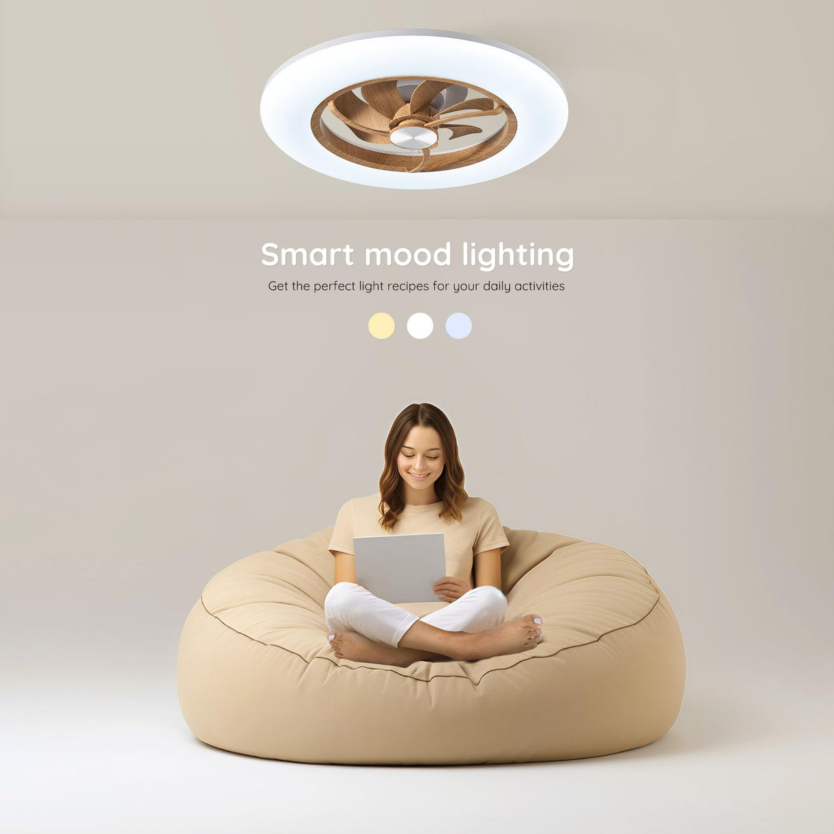 Orison Ceiling Fans with Lights and Remote- 22.4 in Smart Low Profile Bladeless Ceiling Fans with Alexa/Google Assistant/App Control 6 Speed Color Changing Ceiling Fan LED-RGB Back Ambient Light Orison