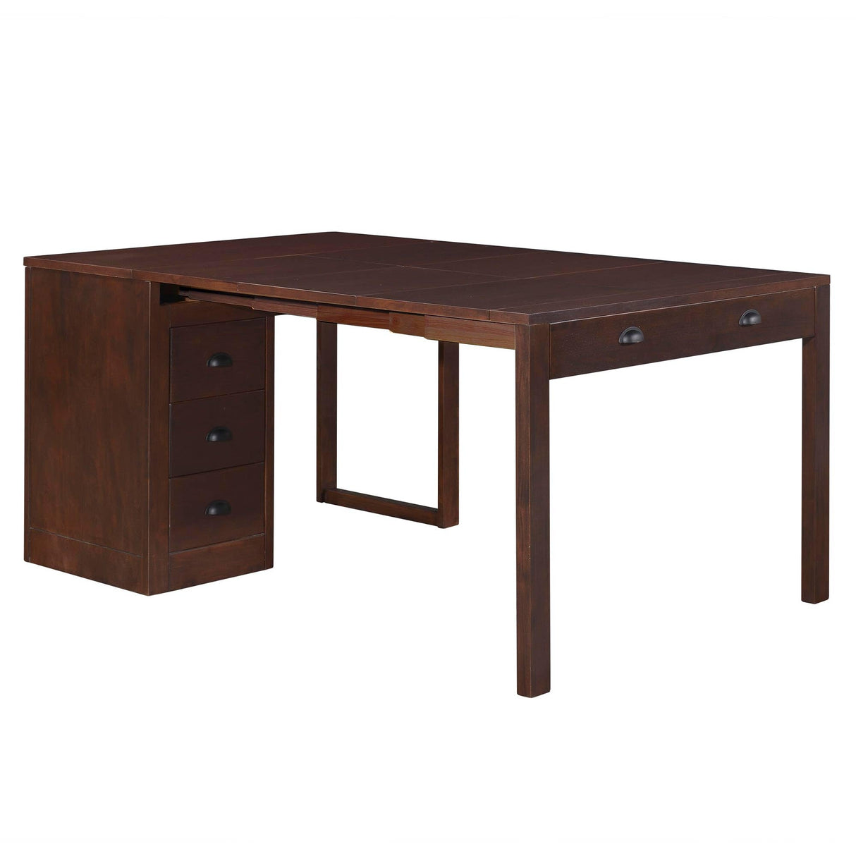 Meco Stakmore Wooden Made Expandable Desk with Ottoman, Dark Espresso Finish, and 3 Functioning Drawers for Home Office Tables, Espresso MECO