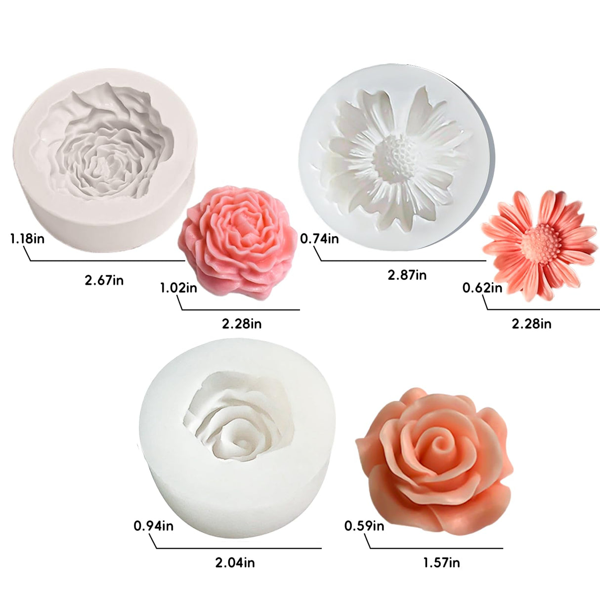 ZPARNO 3 Pack Candle Molds for Candle Making, Moldes para Velas, Flower Molds Silicone Candle Molds for DIY Scented Candle, Soy Wax, Cake, Soap, Resin Casting Craft Making ZPARNO
